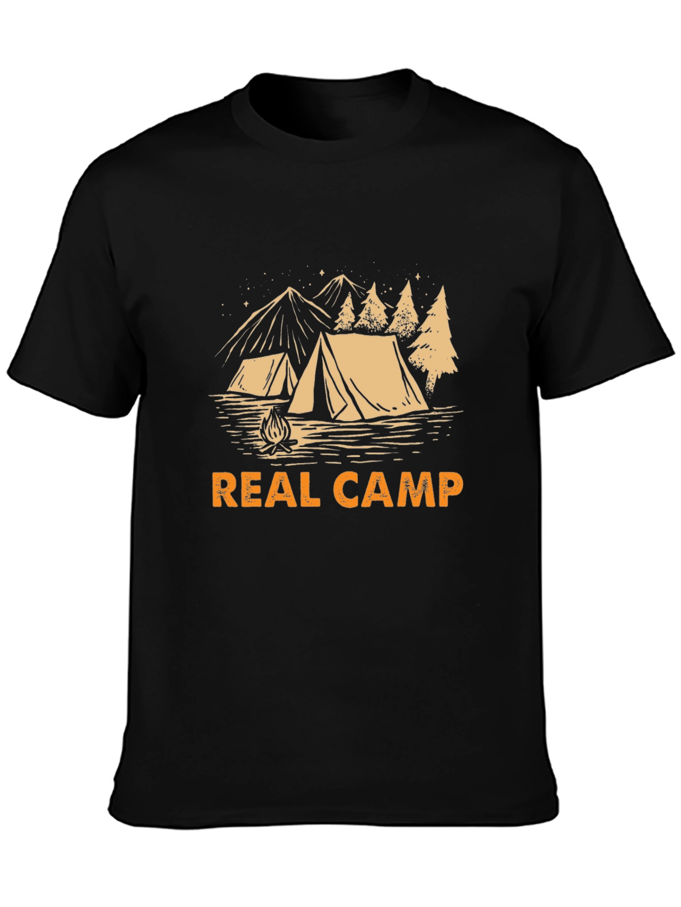 Real Camp Black T-Shirt - Camping Design