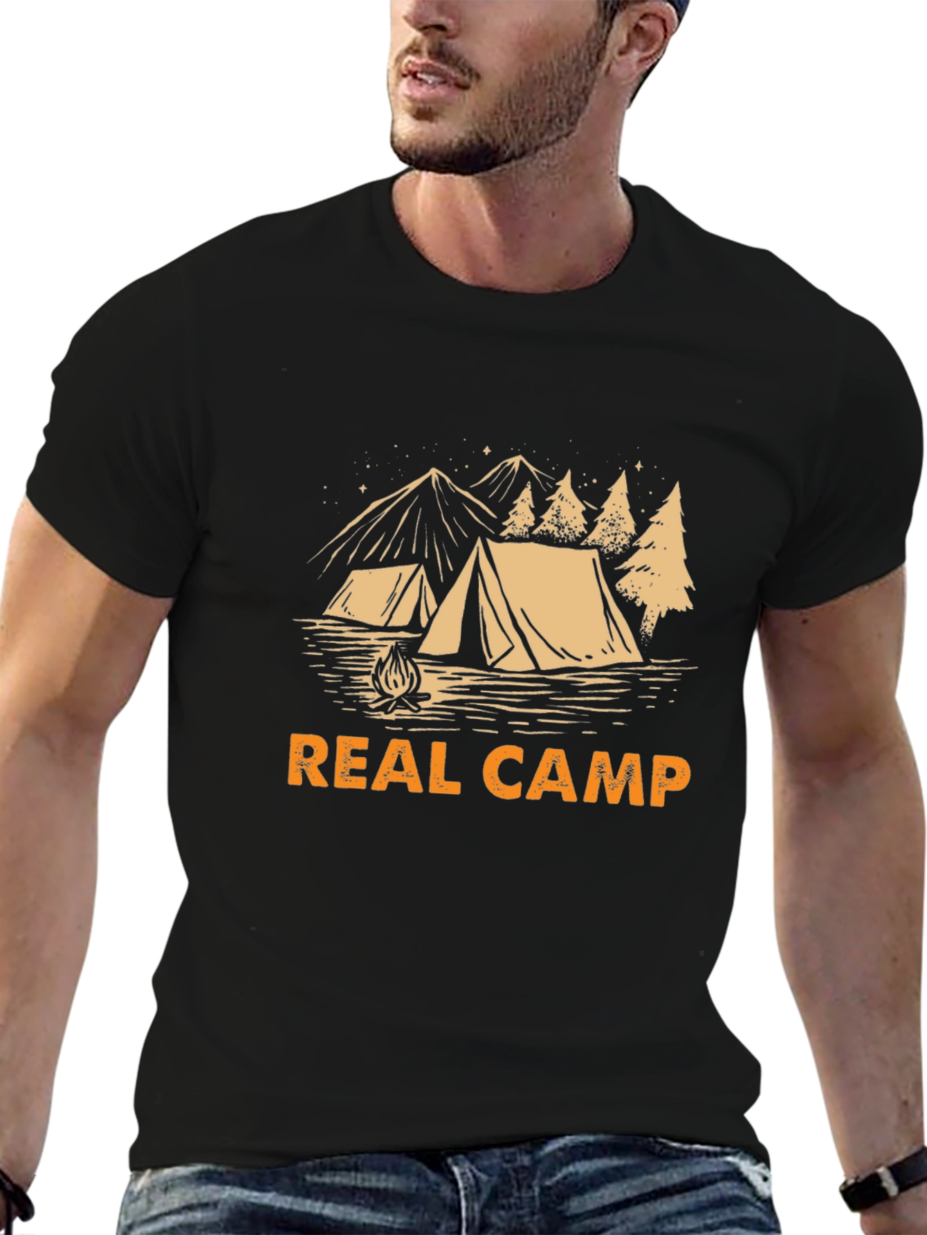 Real Camp Black T-Shirt - Camping Design