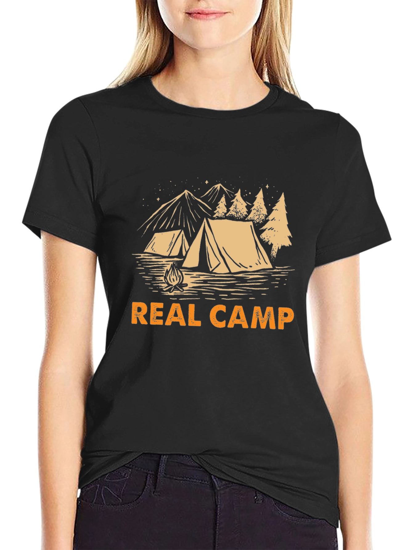 Real Camp Black T-Shirt - Camping Design