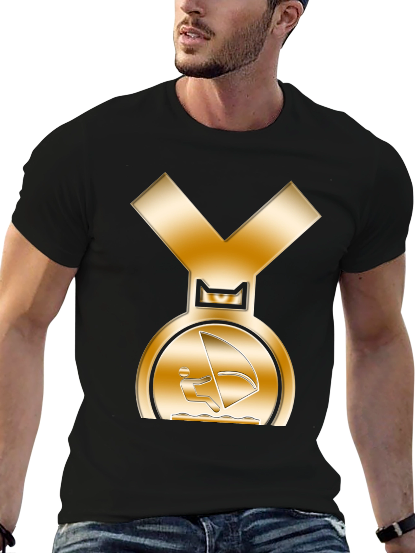 Golden Windsurfer Medal Graphic T-Shirt