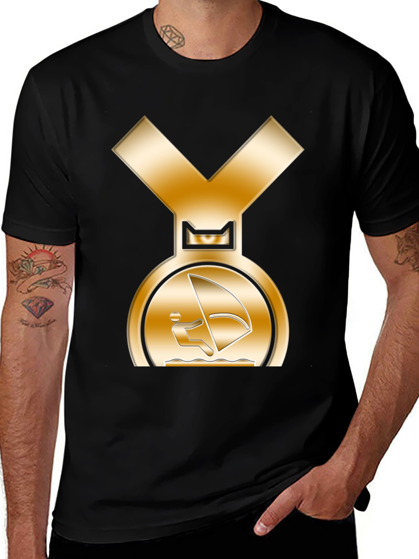 Golden Windsurfer Medal Graphic T-Shirt