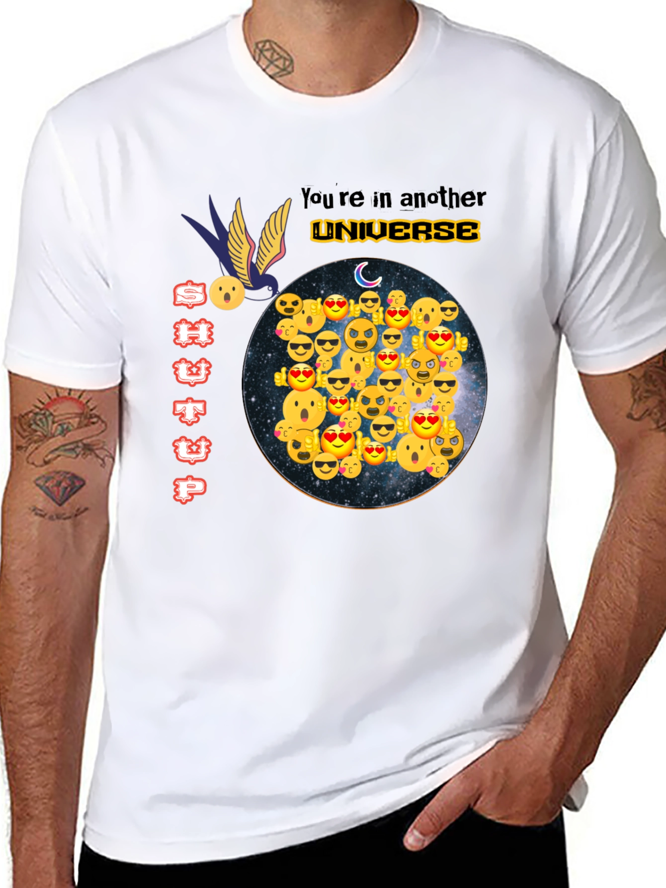 Emoji Universe Graphic Tee - Black Cotton T-Shirt