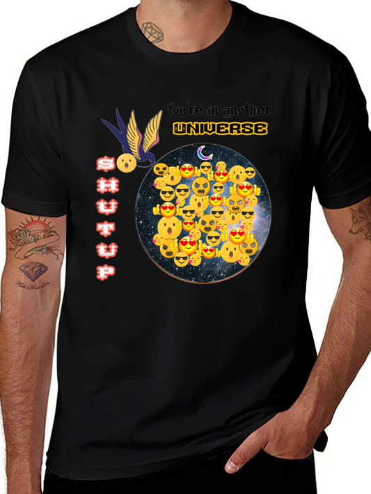 Emoji Universe Graphic Tee - Black Cotton T-Shirt