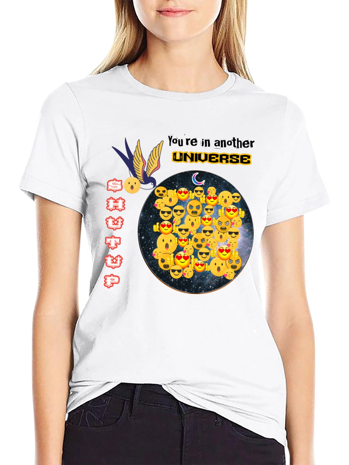Emoji Universe Graphic Tee - Black Cotton T-Shirt