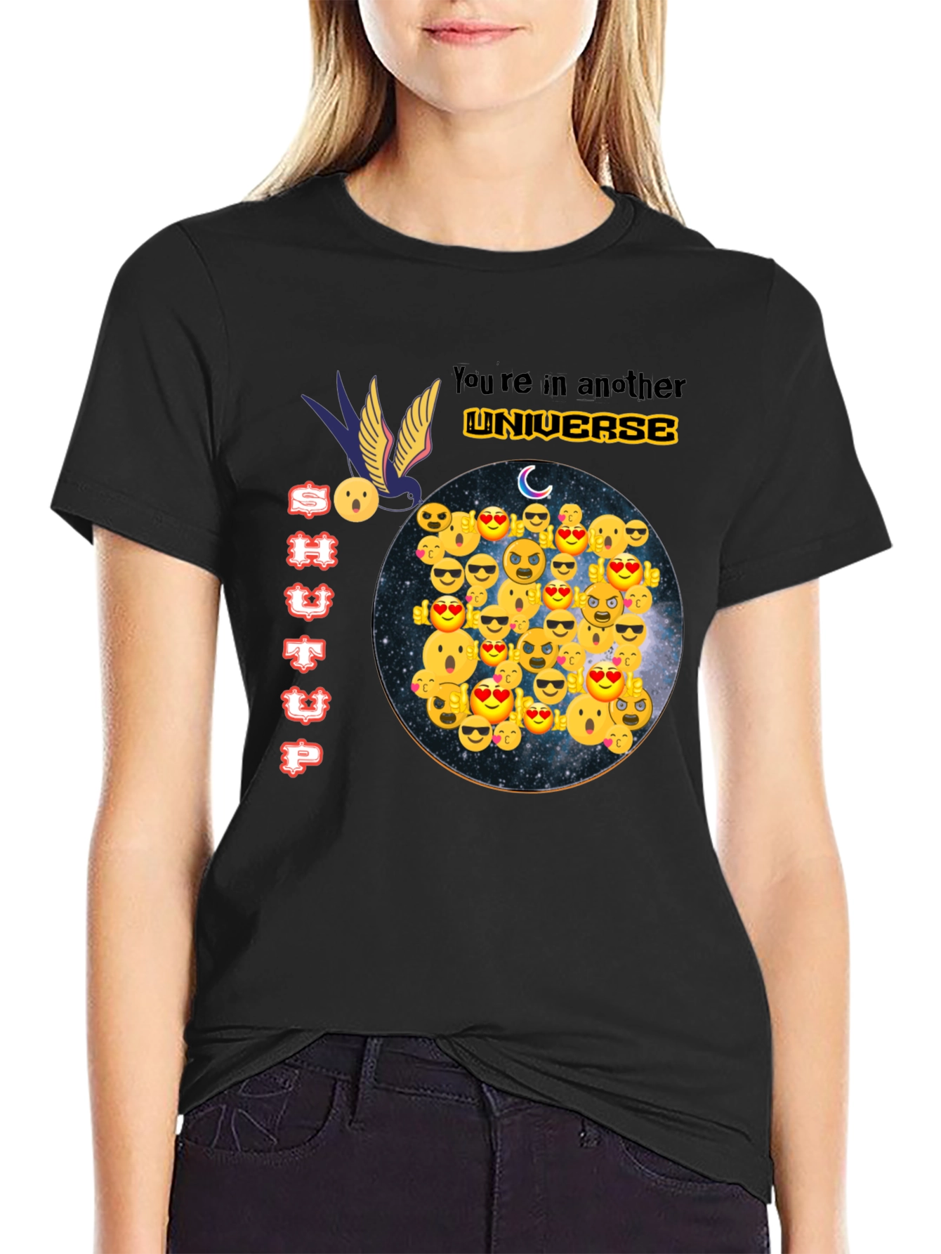 Emoji Universe Graphic Tee - Black Cotton T-Shirt