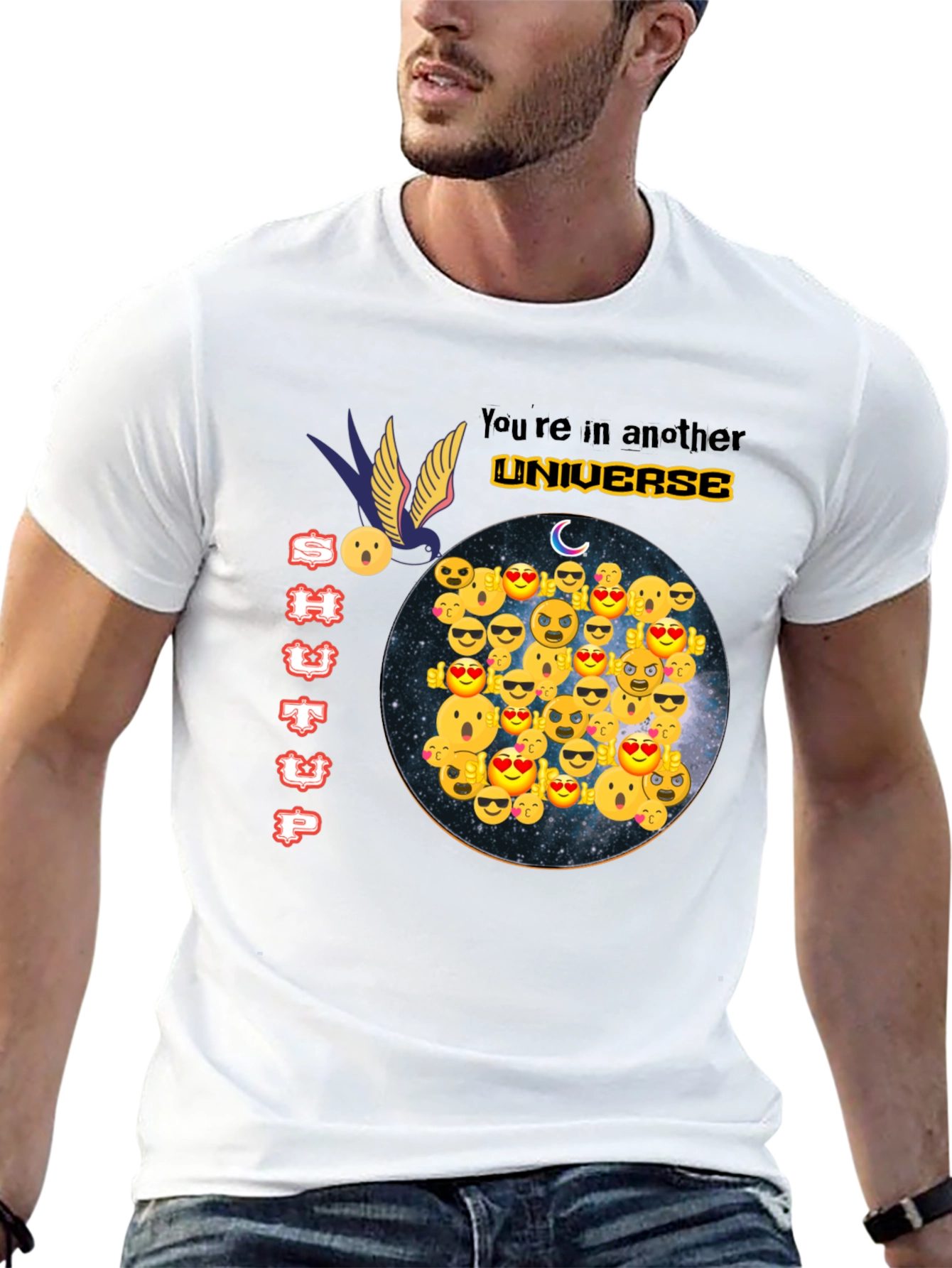 Emoji Universe Graphic Tee - Black Cotton T-Shirt