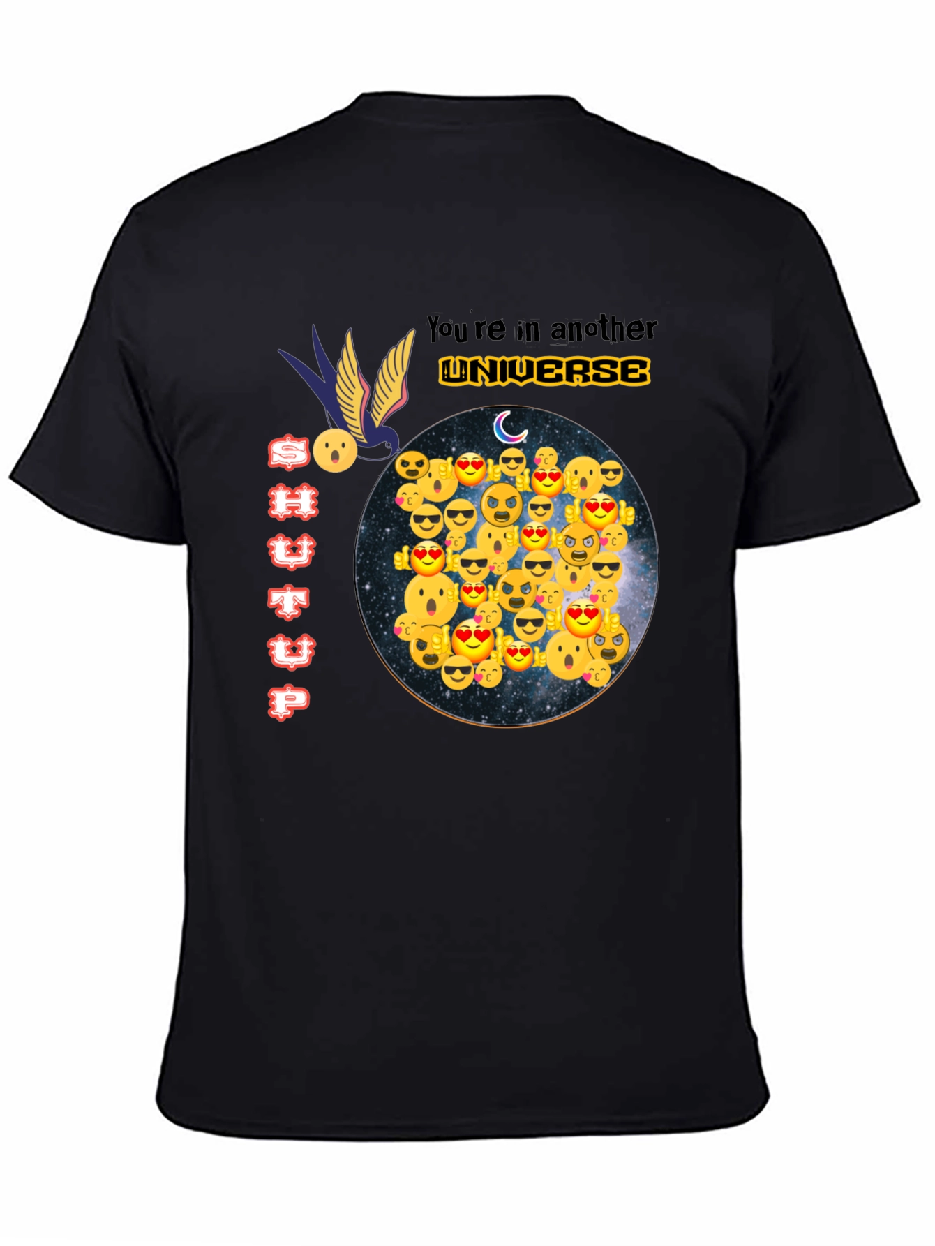 Emoji Universe Graphic Tee - Black Cotton T-Shirt