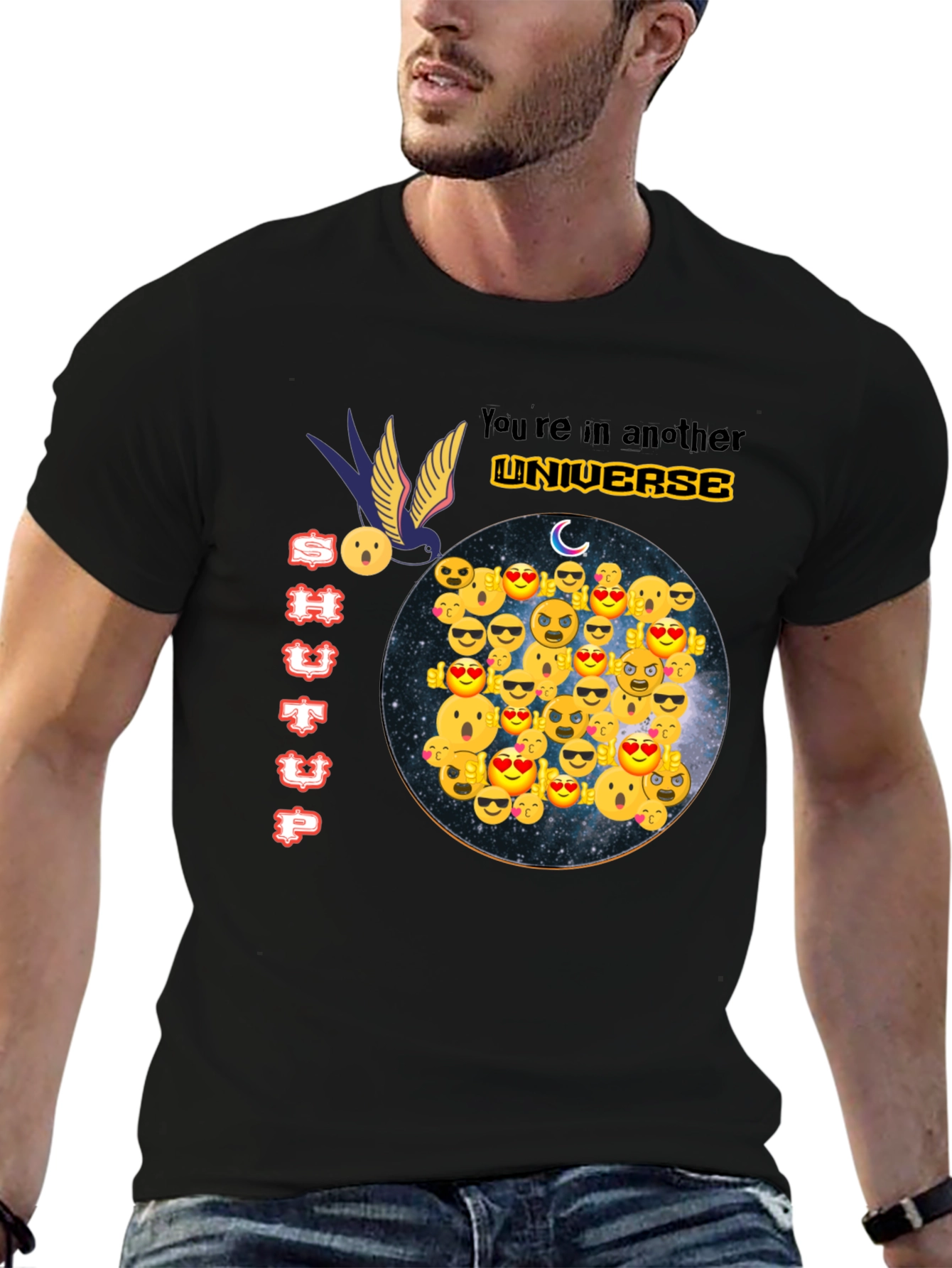 Emoji Universe Graphic Tee - Black Cotton T-Shirt