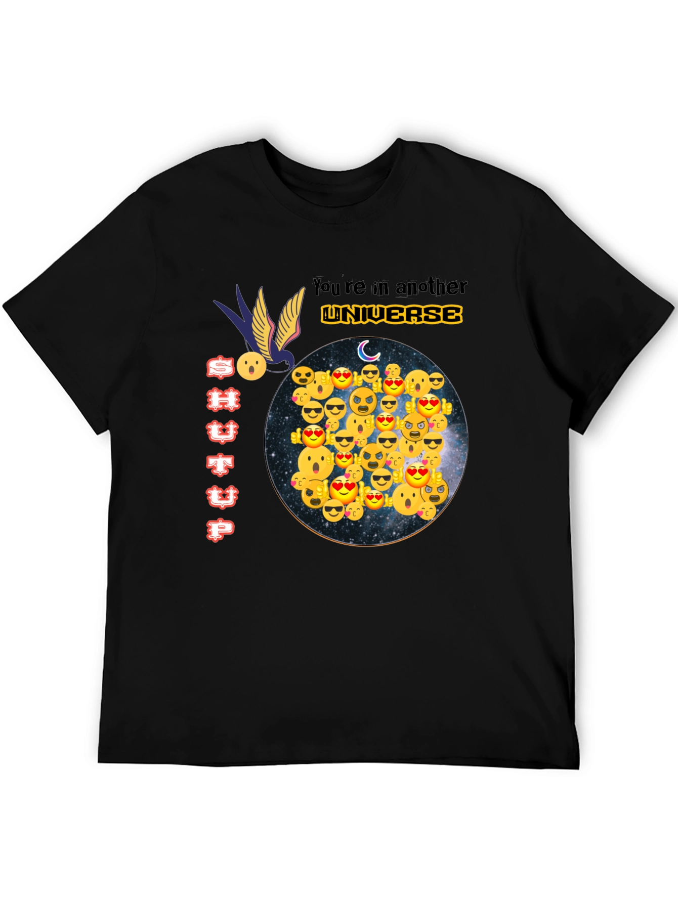 Emoji Universe Graphic Tee - Black Cotton T-Shirt