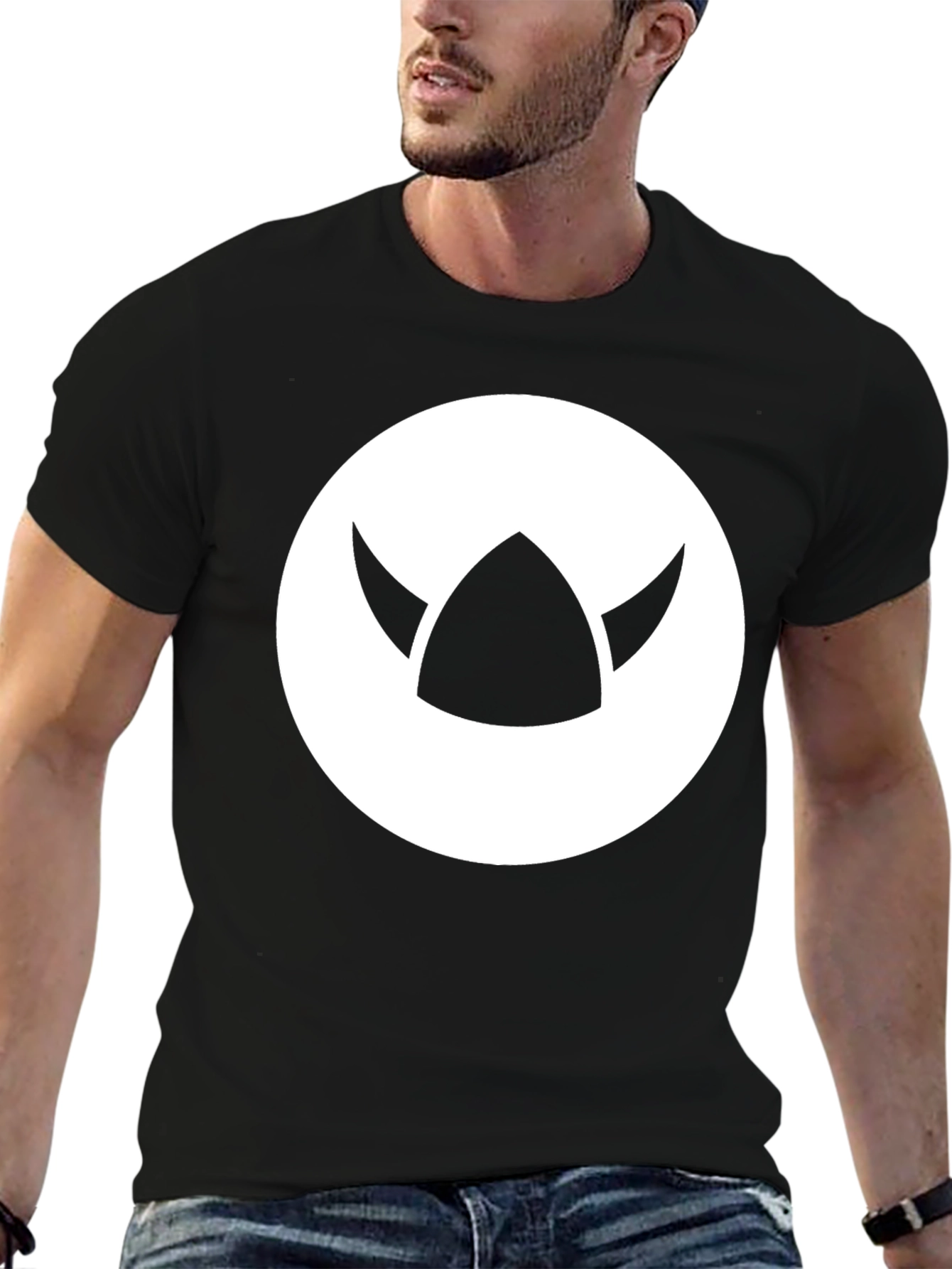 Viking Helmet Graphic Tee - Black Cotton Blend T-Shirt