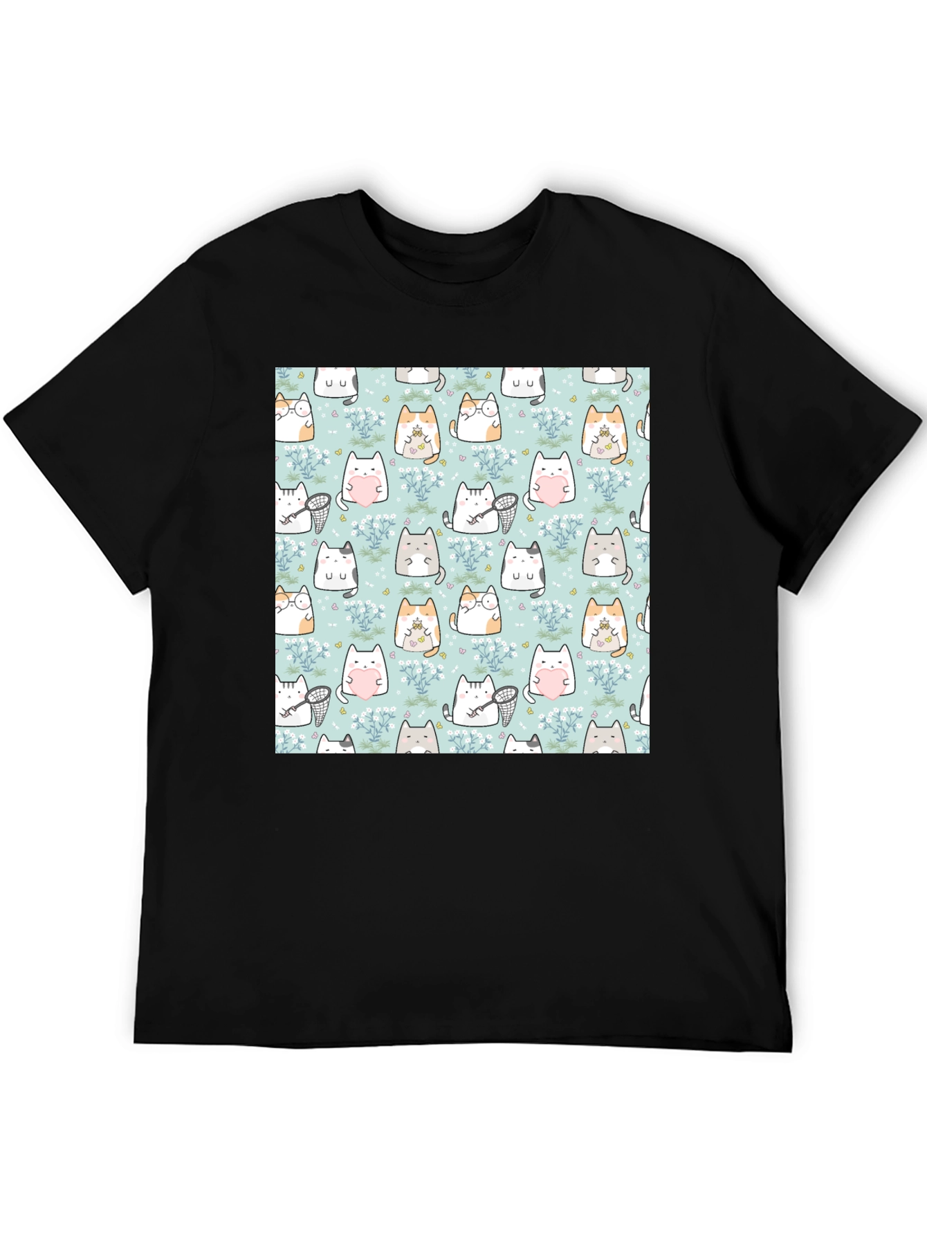 Cute Cat Pattern T-Shirt | Black