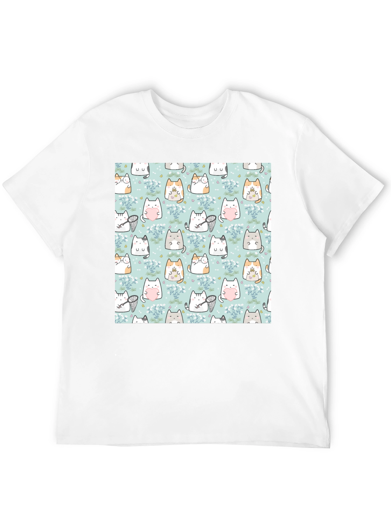 Cute Cat Pattern T-Shirt | Black
