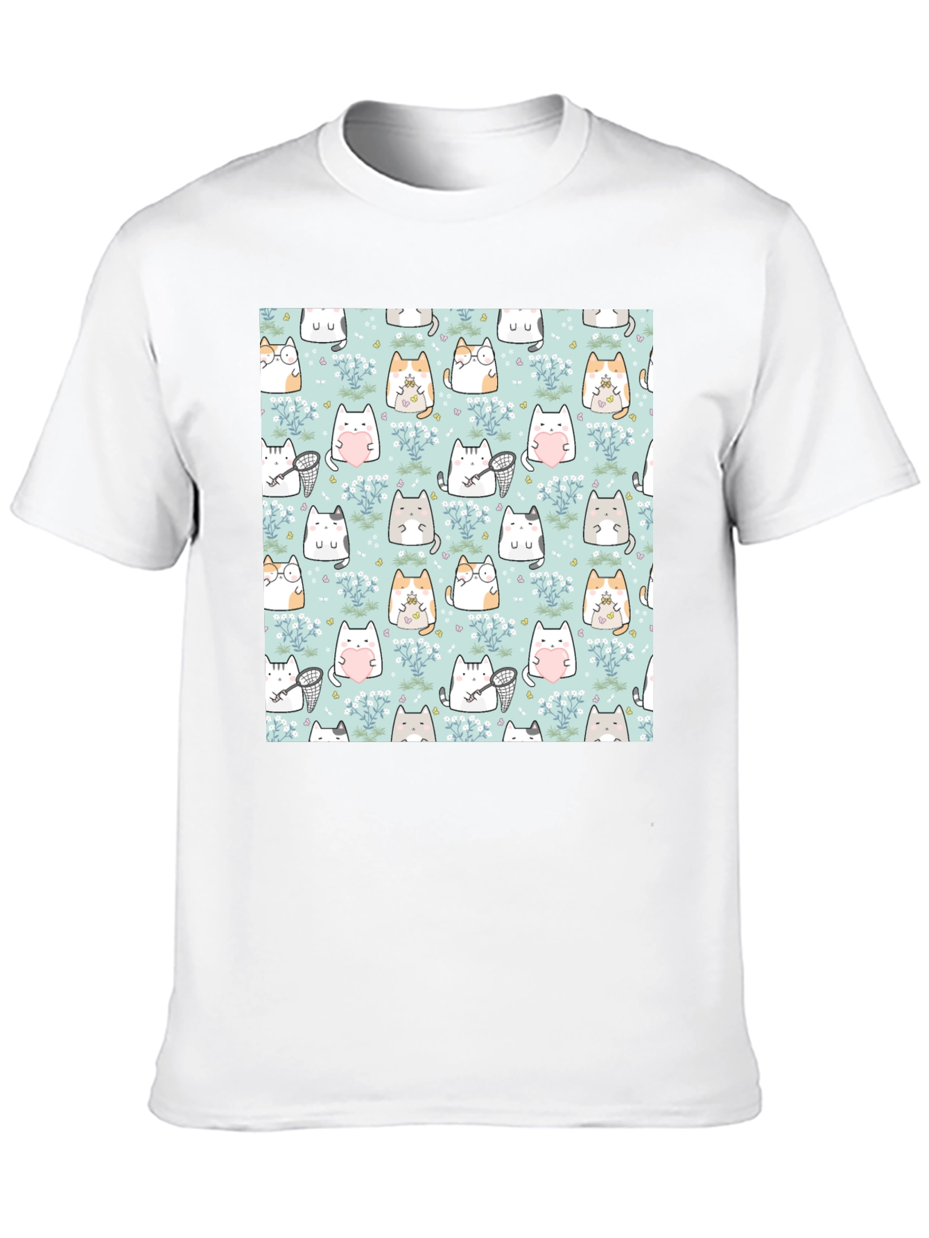 Cute Cat Pattern T-Shirt | Black