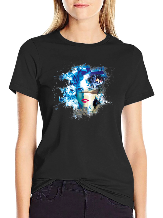 Abstract Womans Face Graphic Tee - Black Cotton Blend