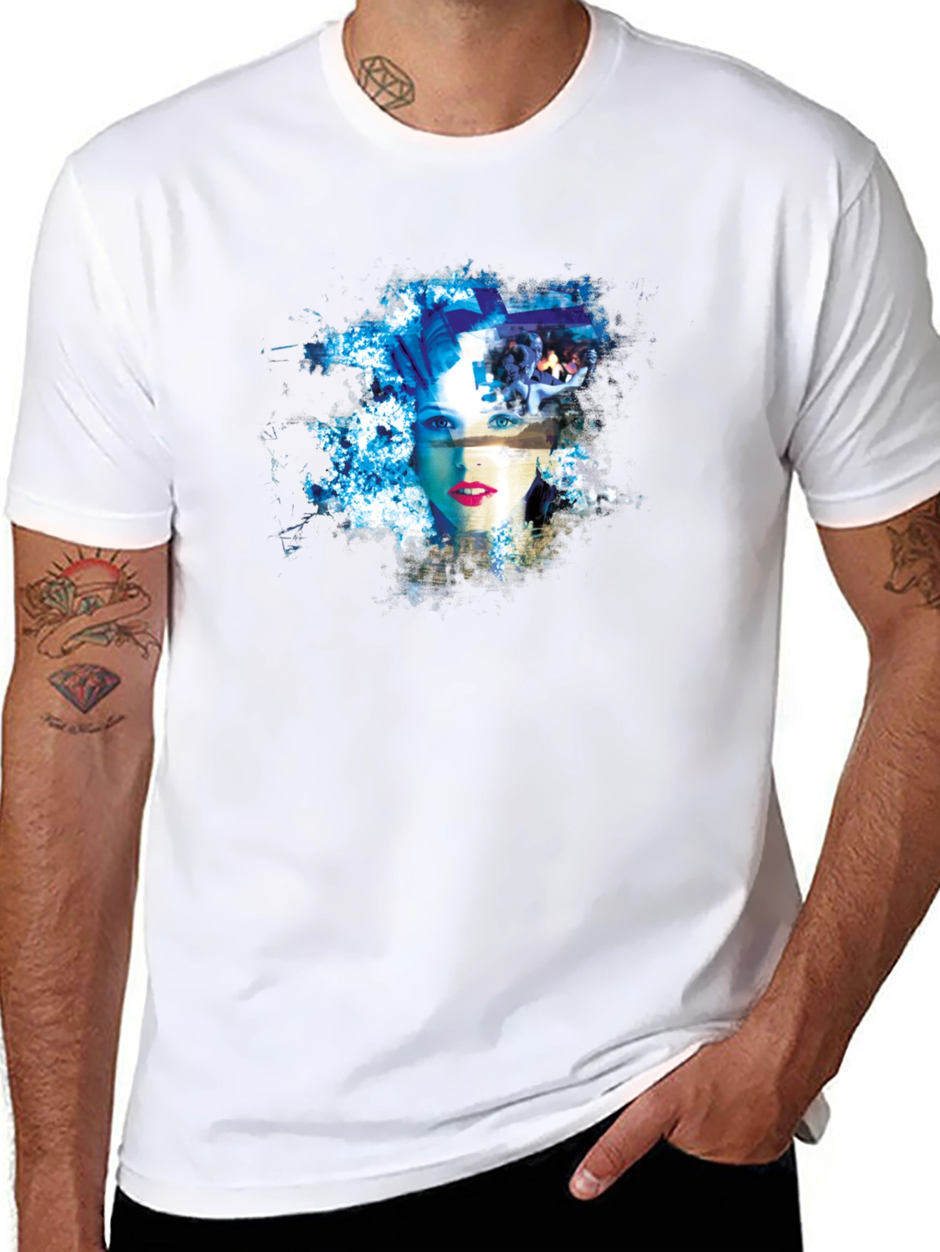 Abstract Womans Face Graphic Tee - Black Cotton Blend
