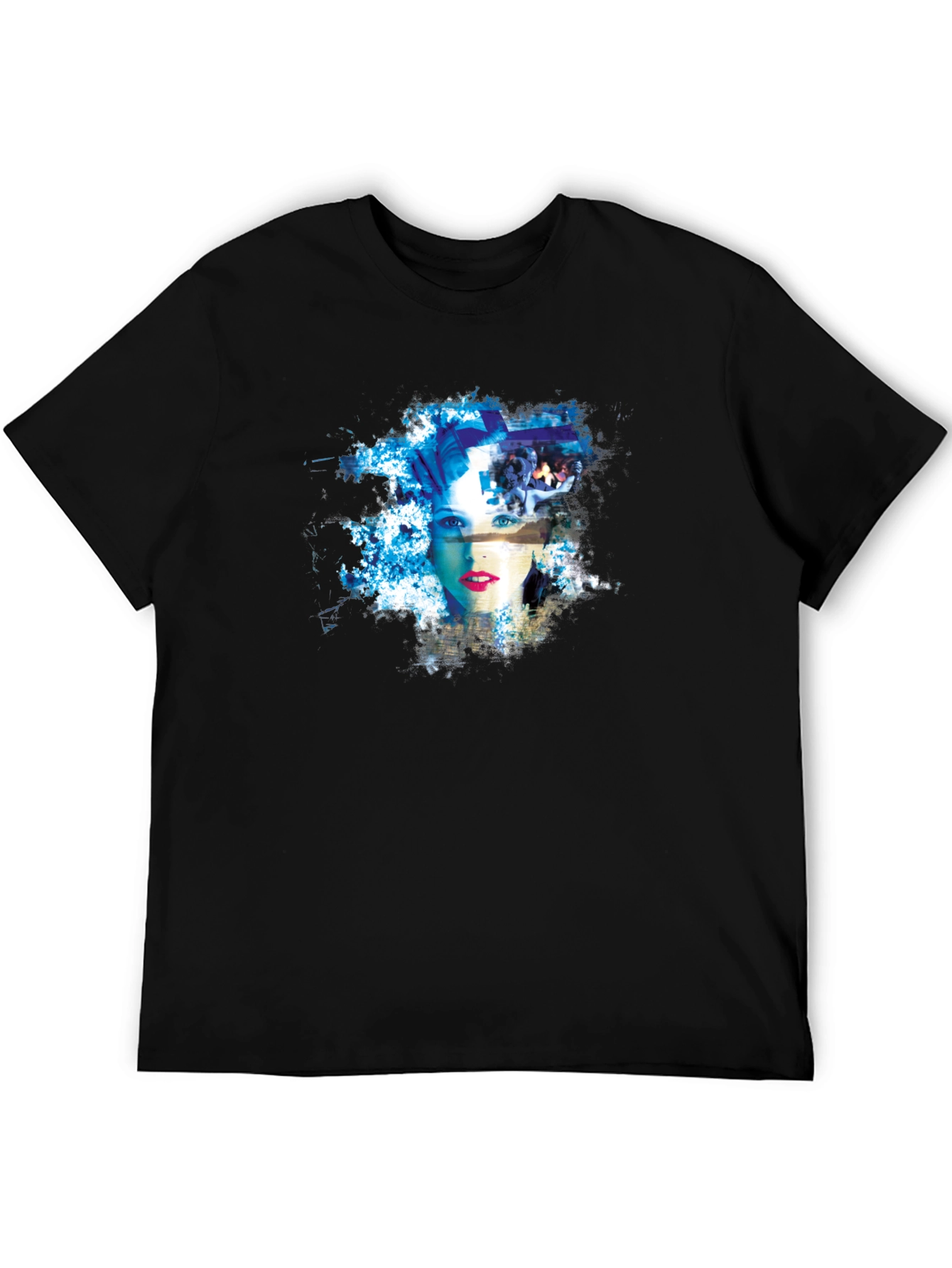 Abstract Womans Face Graphic Tee - Black Cotton Blend
