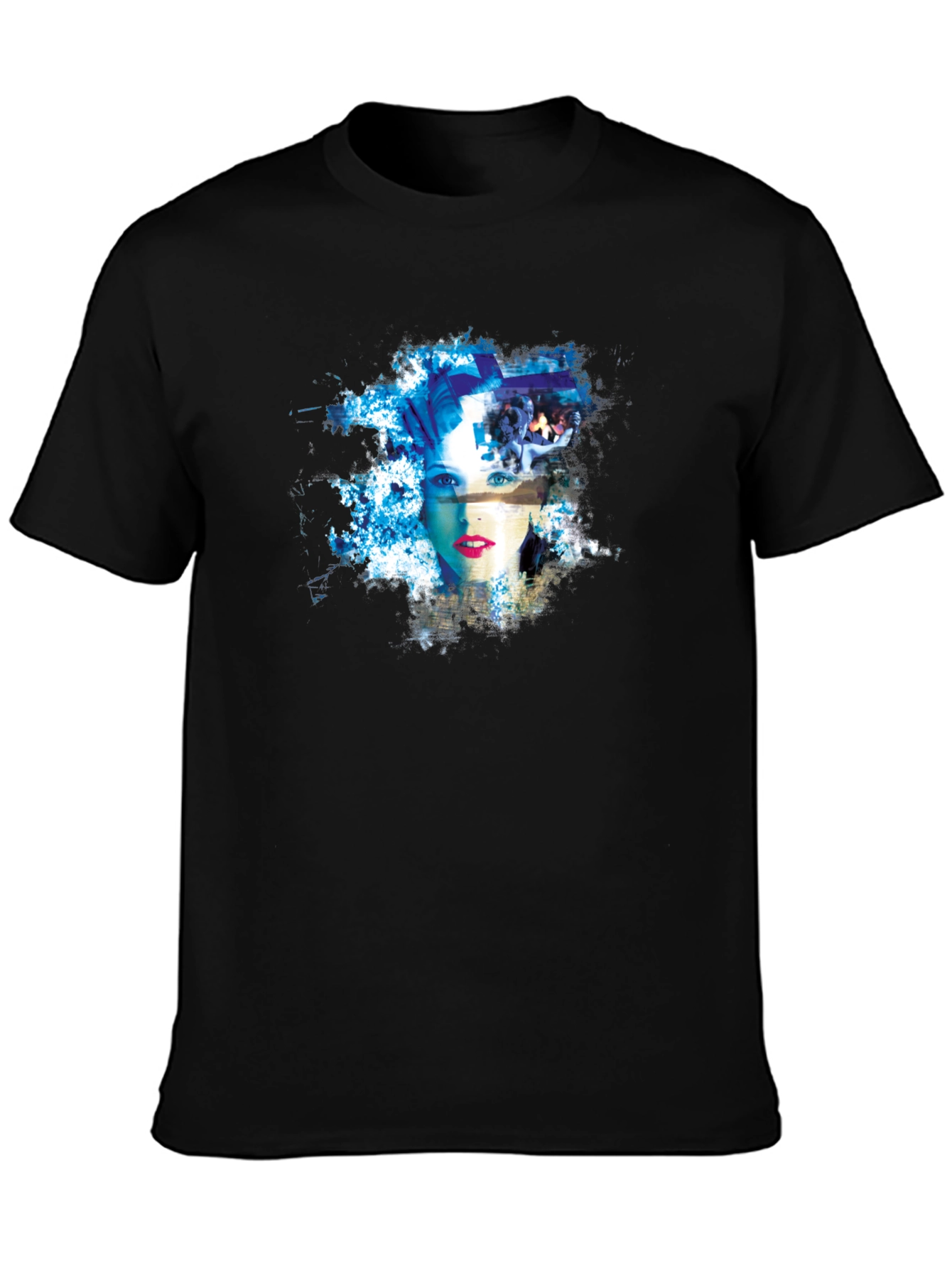 Abstract Womans Face Graphic Tee - Black Cotton Blend