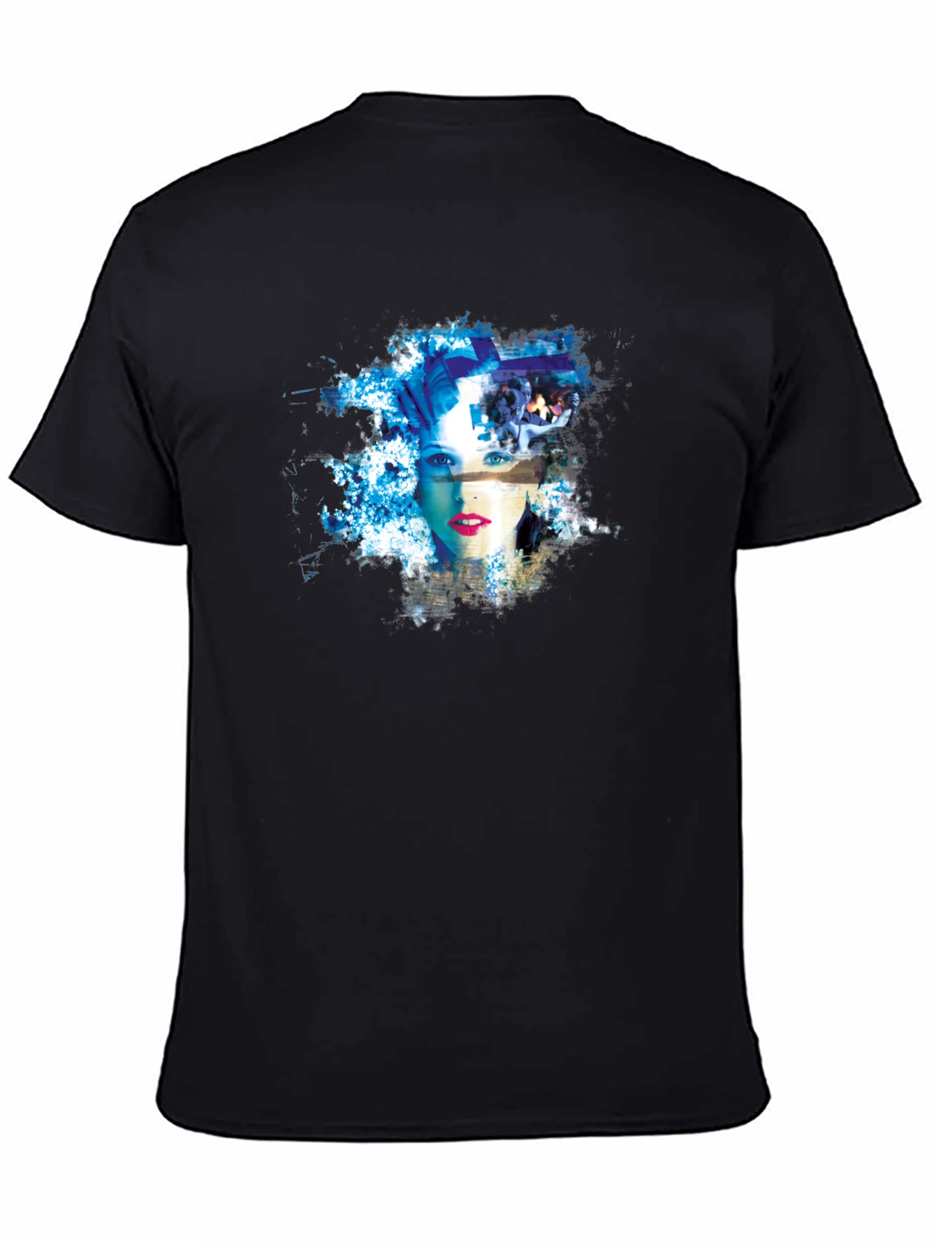 Abstract Womans Face Graphic Tee - Black Cotton Blend