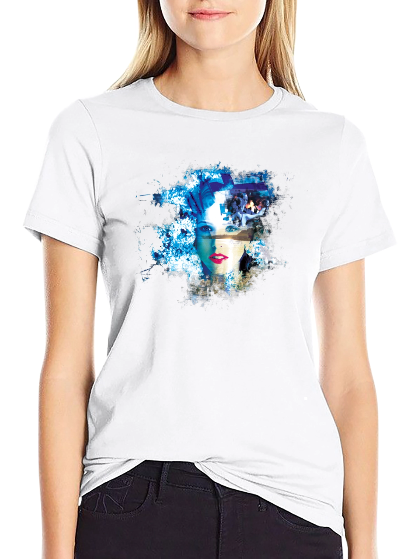 Abstract Womans Face Graphic Tee - Black Cotton Blend