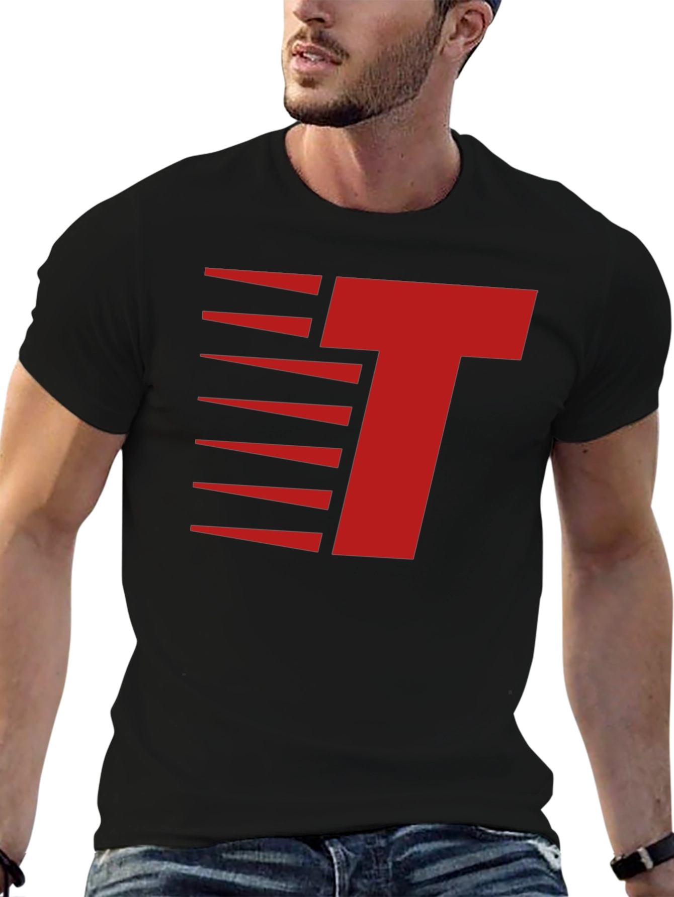 Modern Letter T Graphic Tee - Red on Black