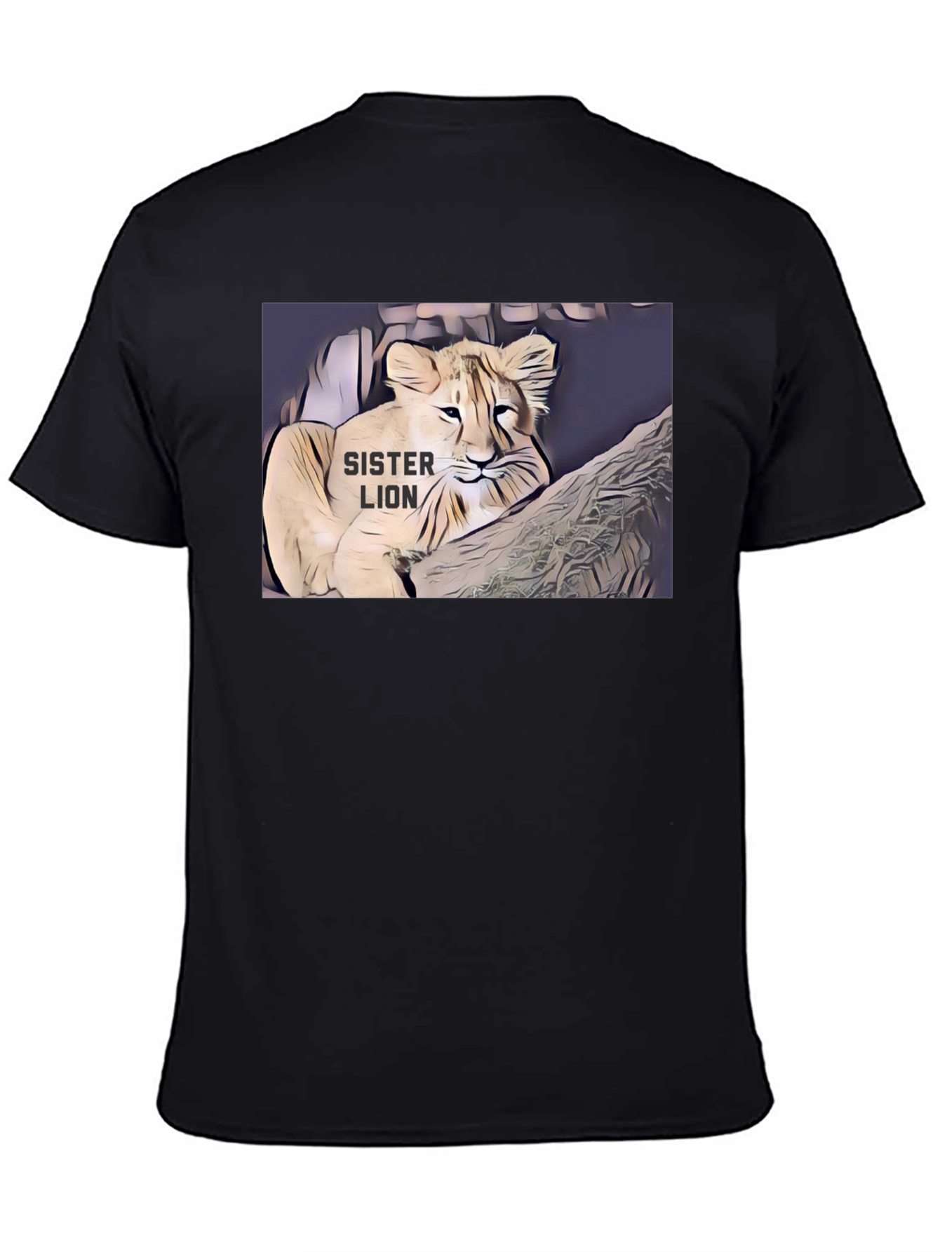 Sister Lion Graphic Tee - Black Cotton T-Shirt