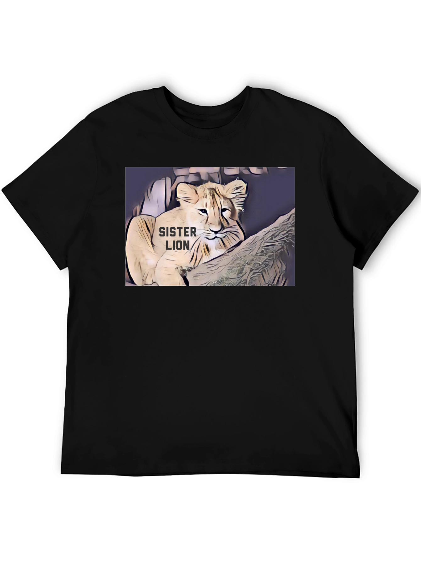 Sister Lion Graphic Tee - Black Cotton T-Shirt