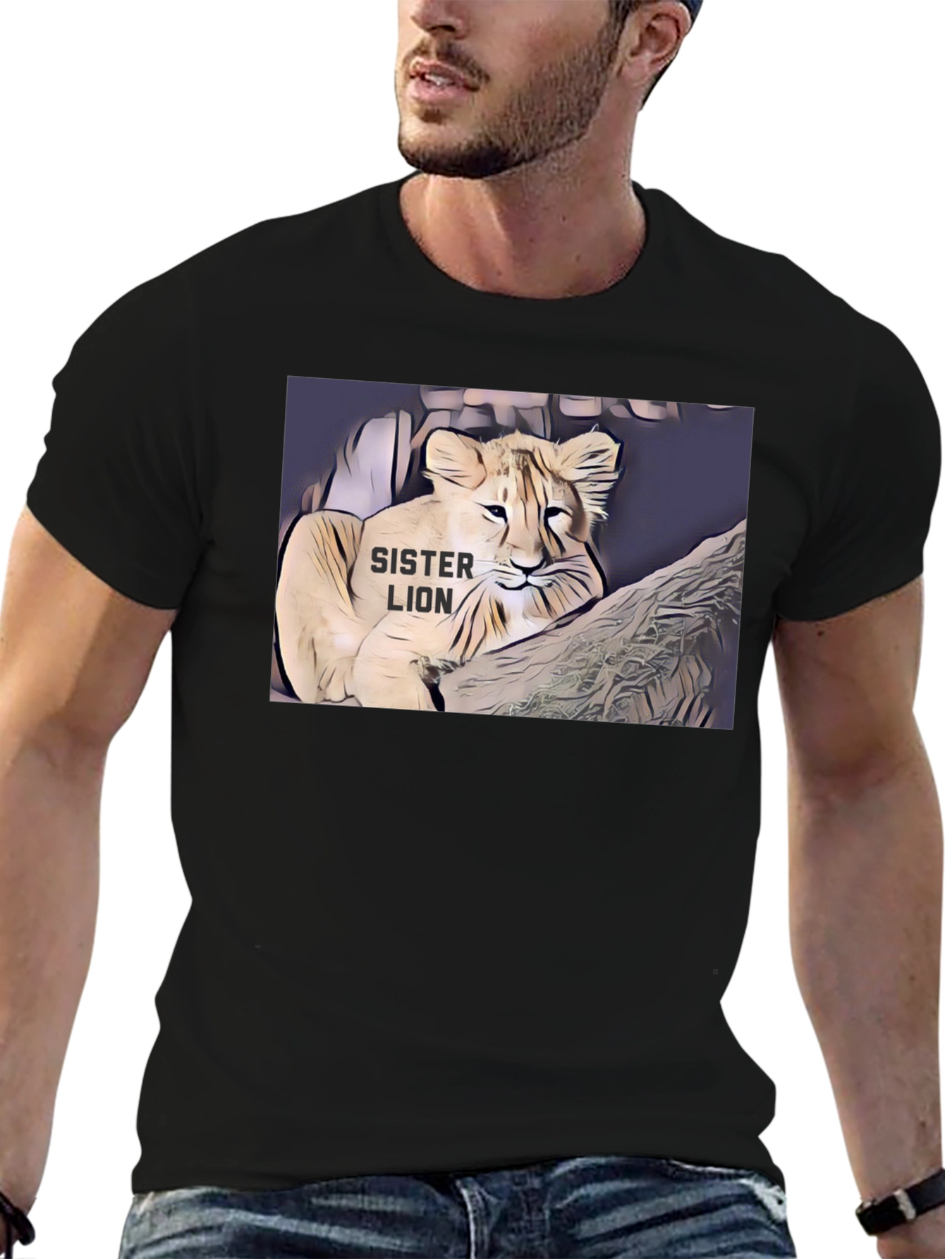Sister Lion Graphic Tee - Black Cotton T-Shirt