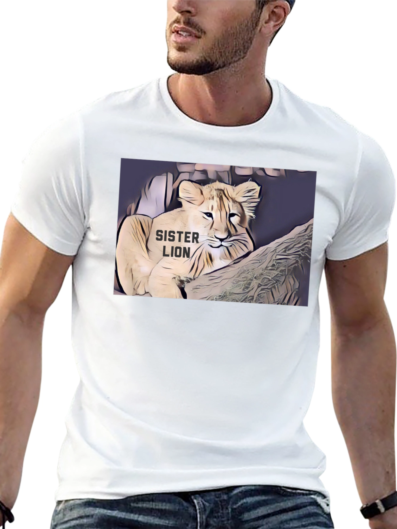 Sister Lion Graphic Tee - Black Cotton T-Shirt