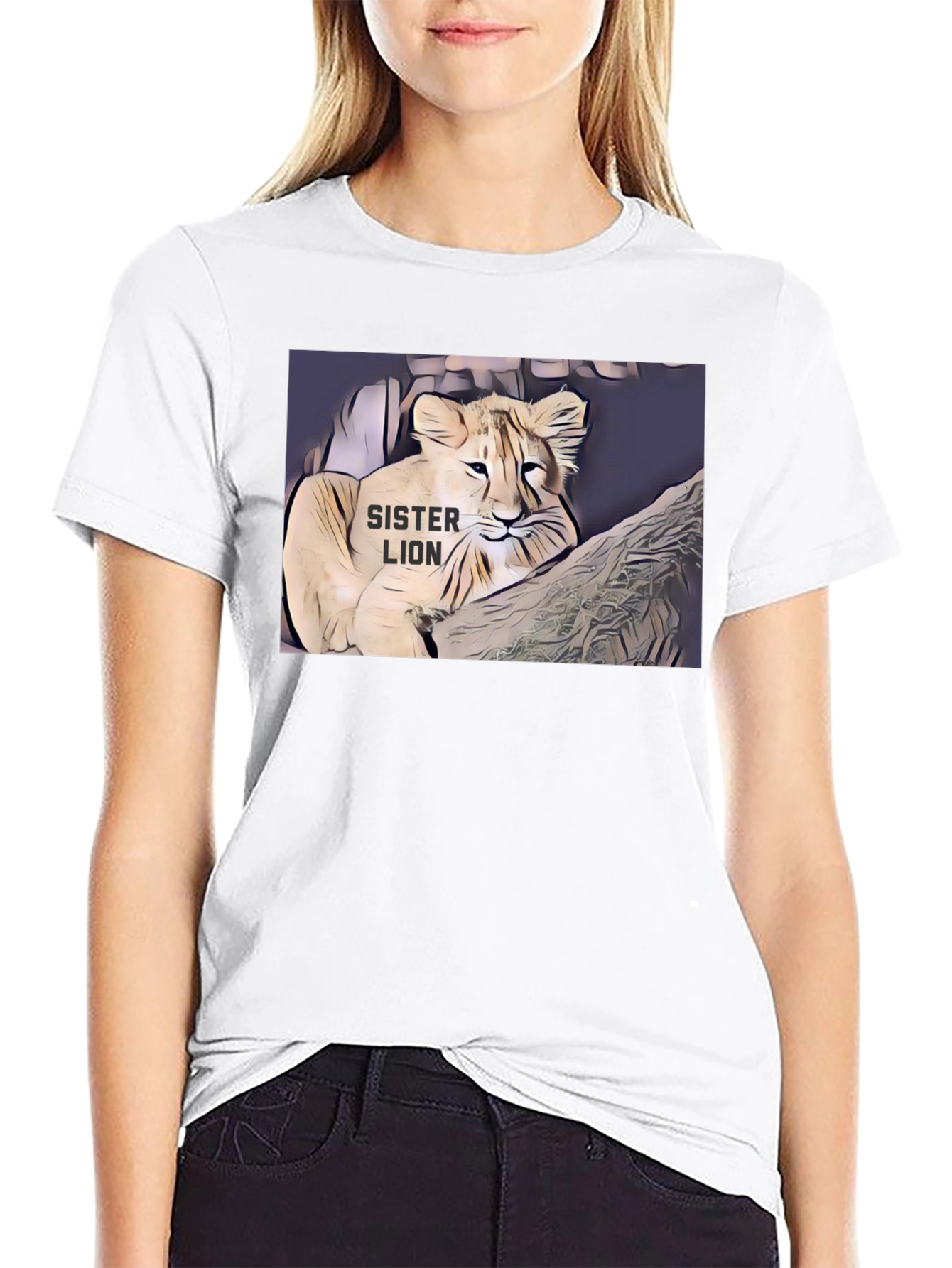 Sister Lion Graphic Tee - Black Cotton T-Shirt
