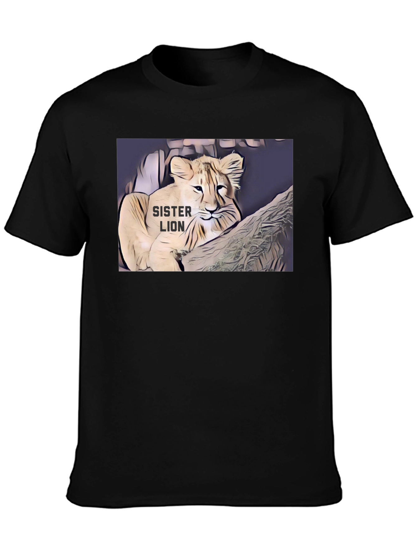 Sister Lion Graphic Tee - Black Cotton T-Shirt