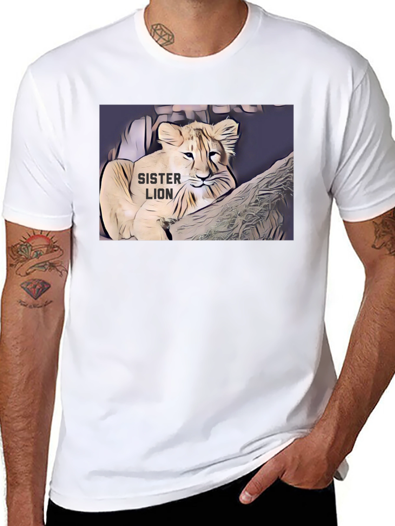Sister Lion Graphic Tee - Black Cotton T-Shirt