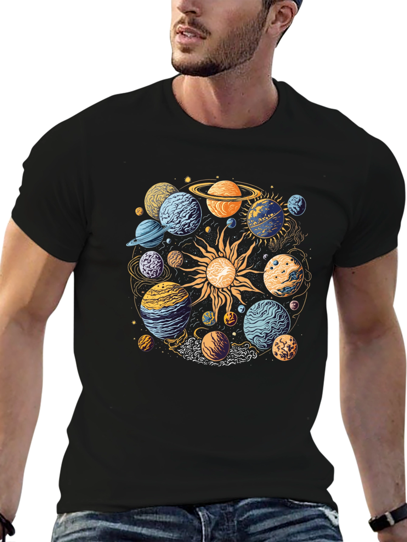 Planetary System Graphic T-Shirt - Black Cotton Tee