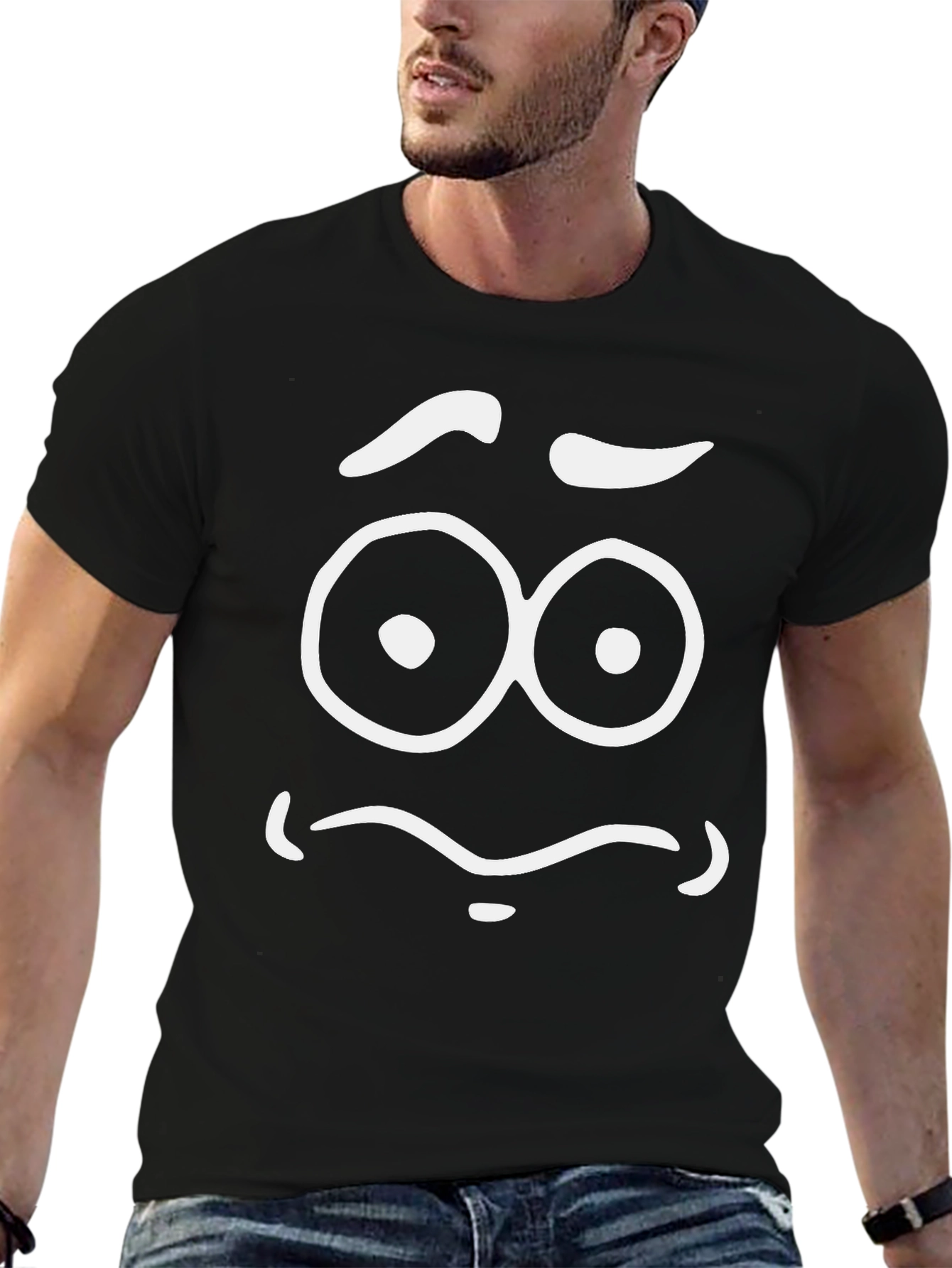 Funny Cartoon Face Graphic Black T-Shirt