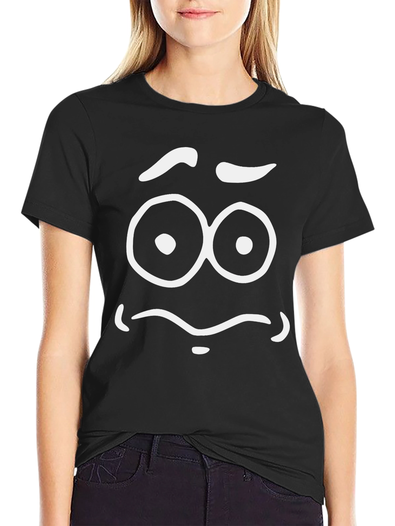 Funny Cartoon Face Graphic Black T-Shirt