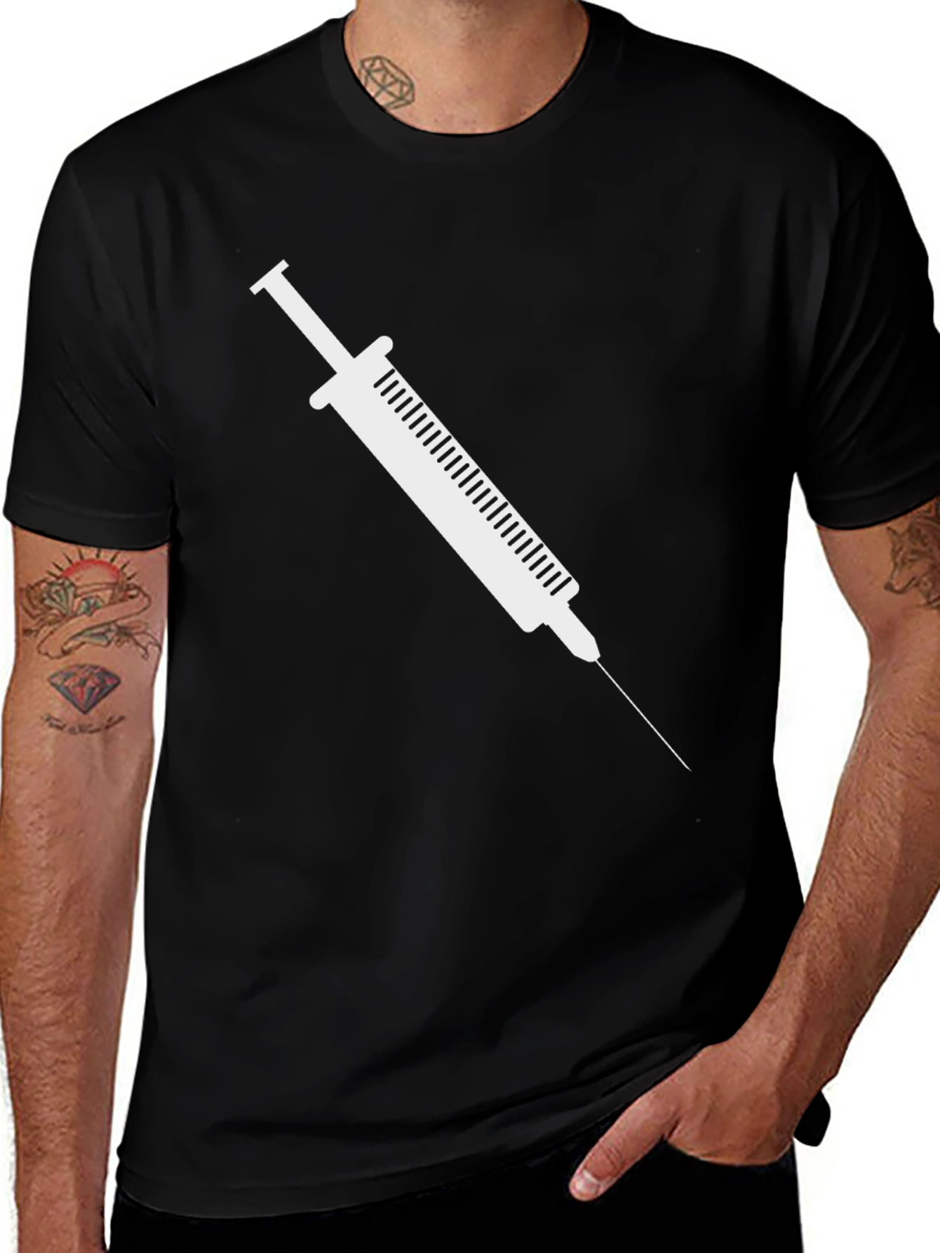 Syringe Graphic Tee - Black Cotton Casual Shirt