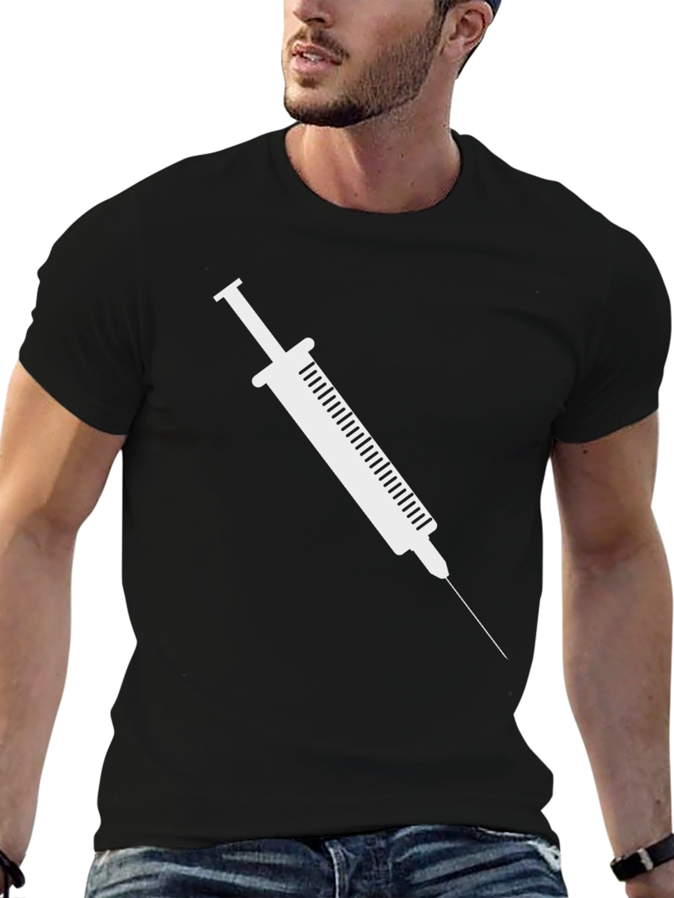 Syringe Graphic Tee - Black Cotton Casual Shirt