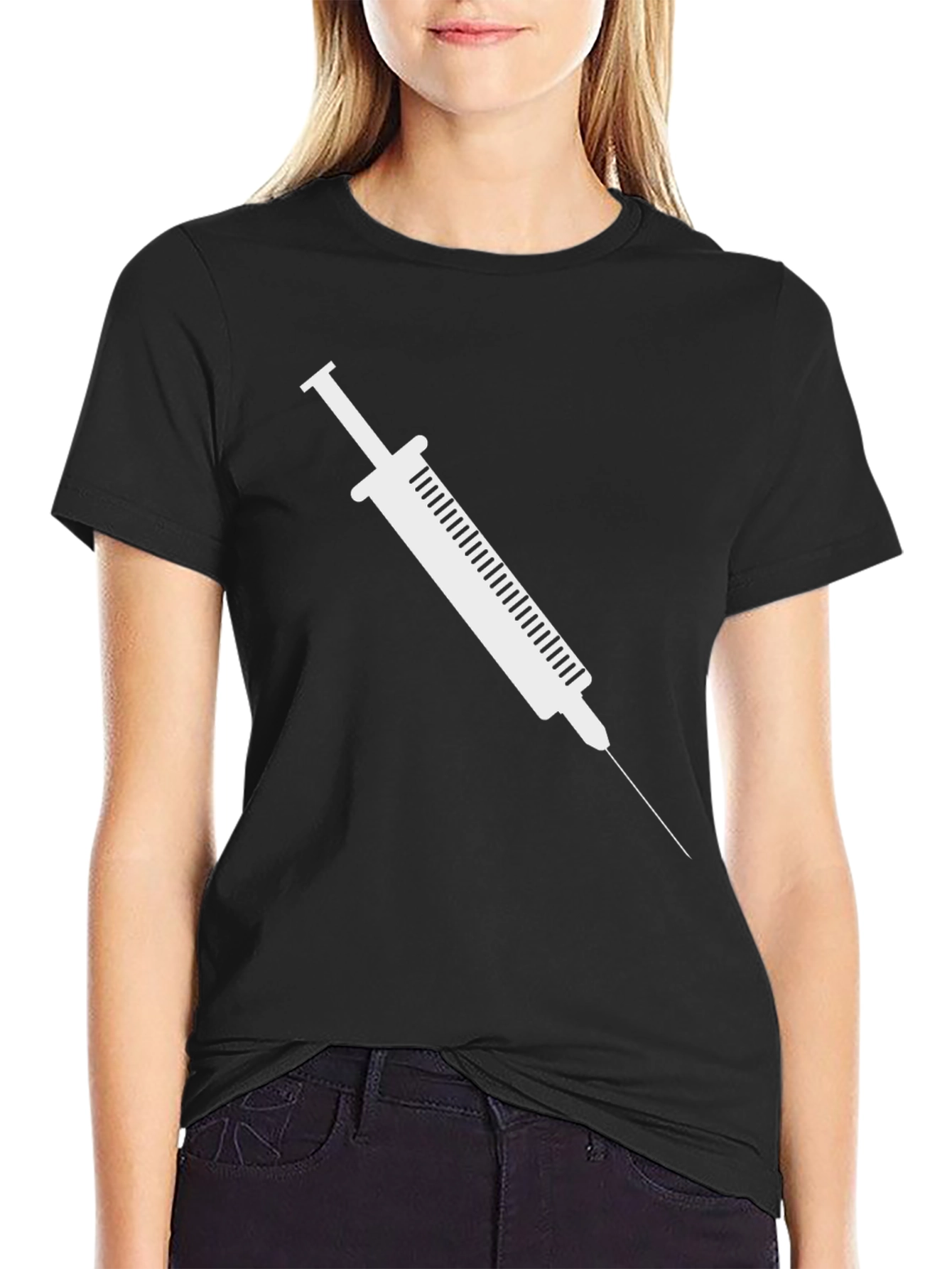Syringe Graphic Tee - Black Cotton Casual Shirt