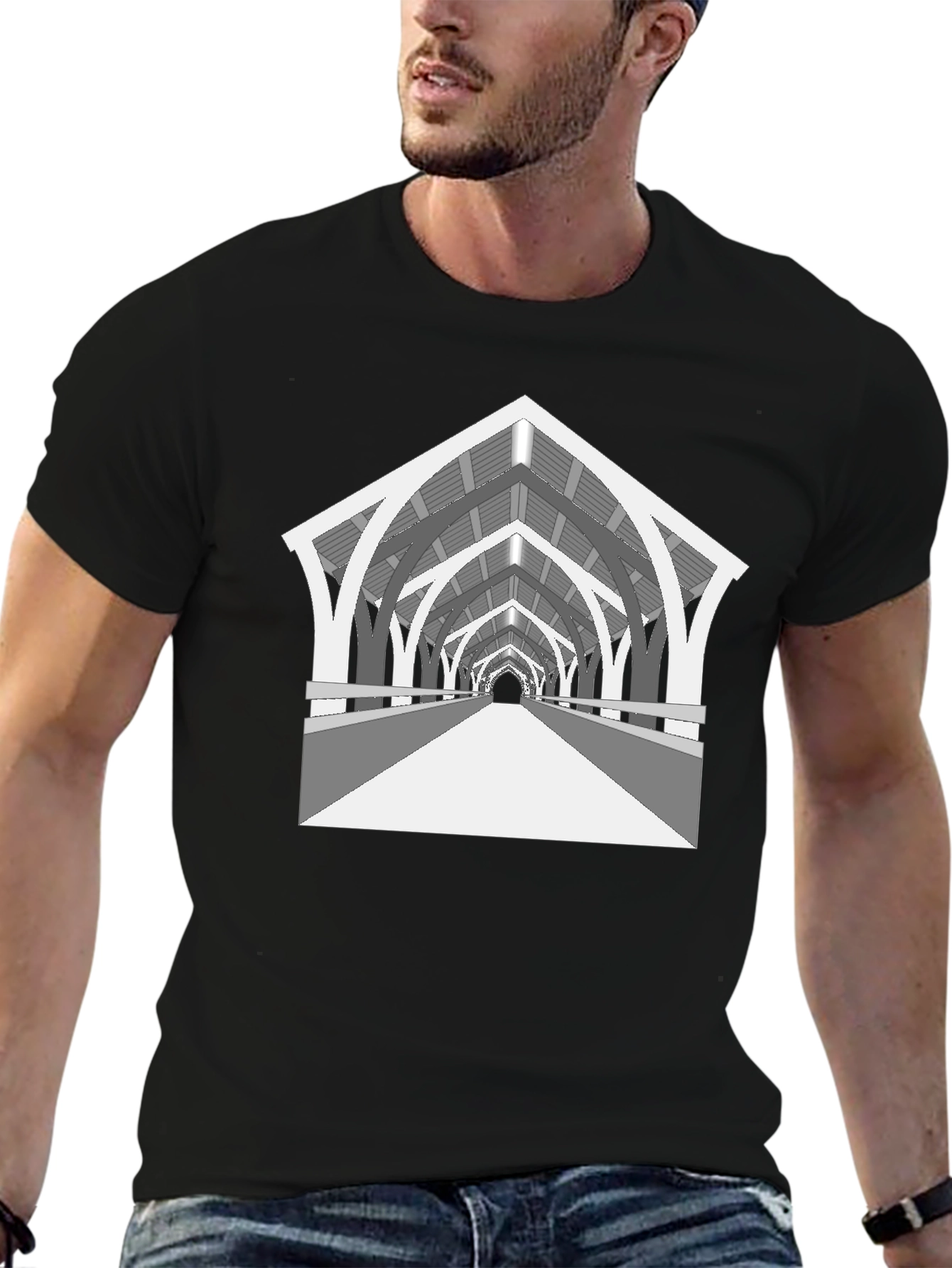 Arched Bridge Graphic Tee - Black Cotton Blend