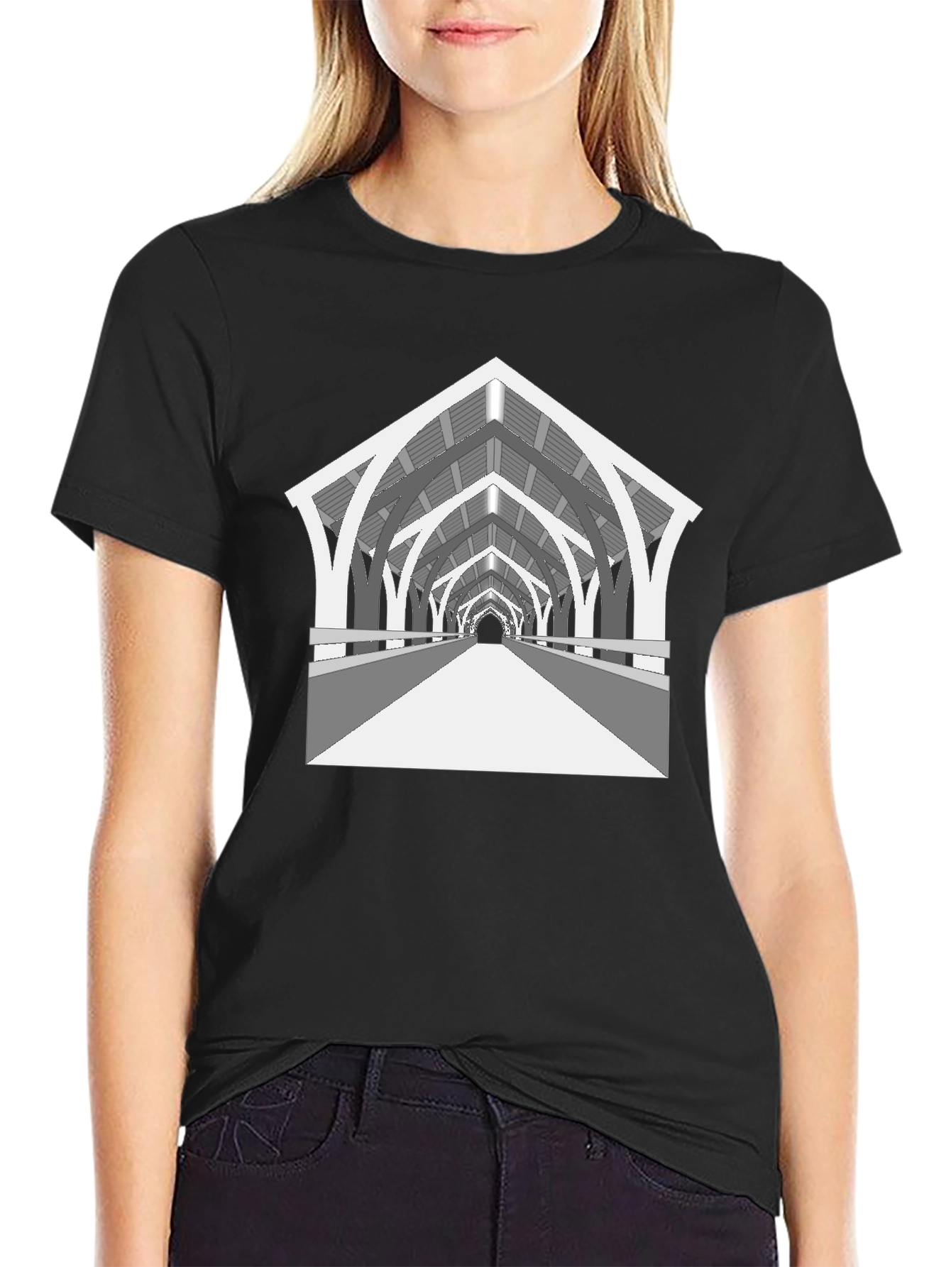 Arched Bridge Graphic Tee - Black Cotton Blend