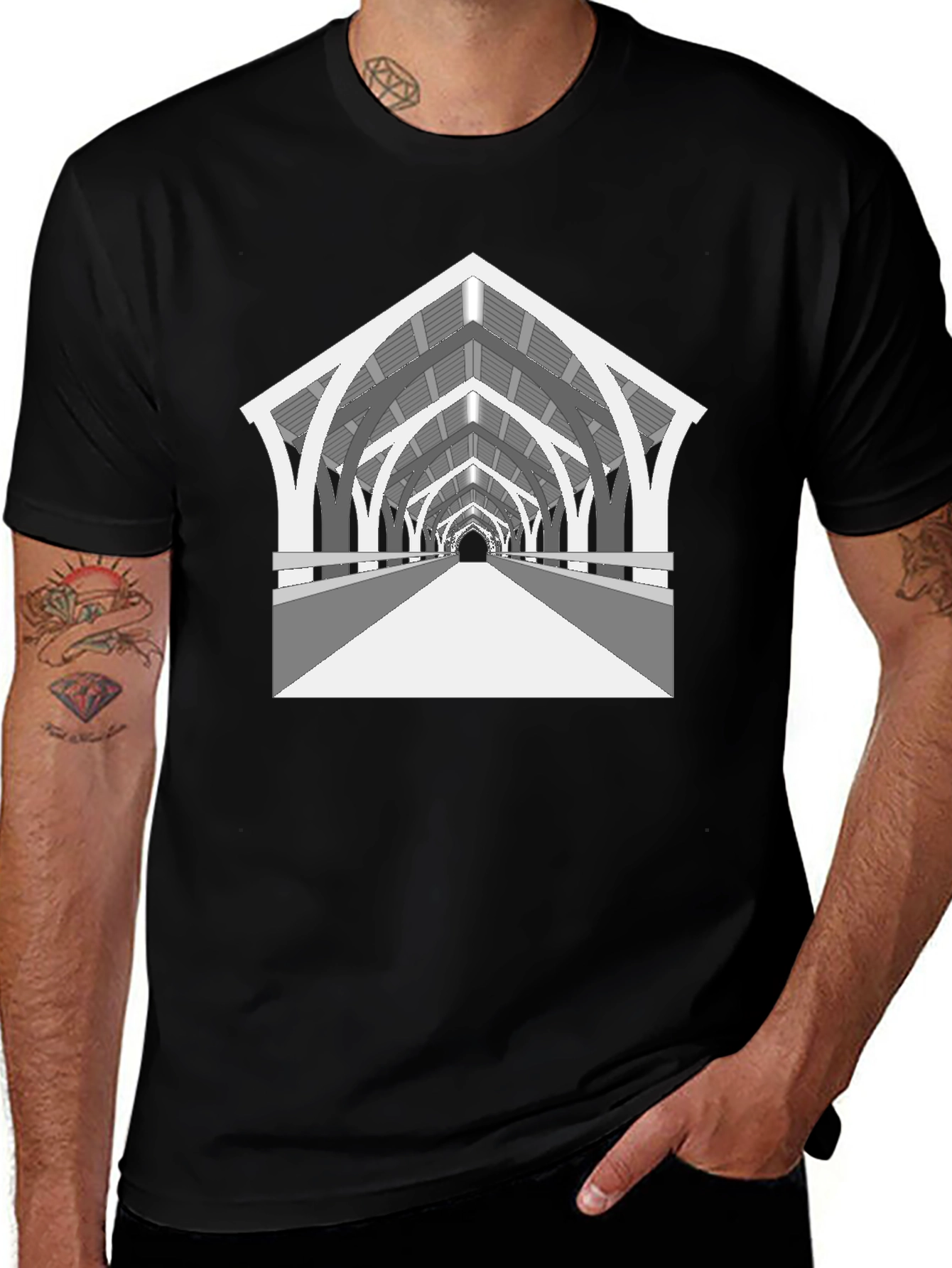 Arched Bridge Graphic Tee - Black Cotton Blend