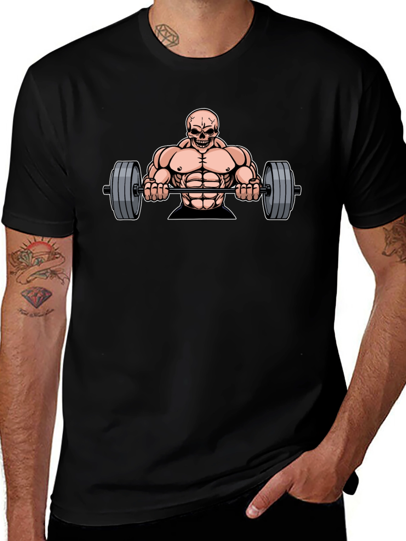 Skull Bodybuilder Graphic Tee - Black