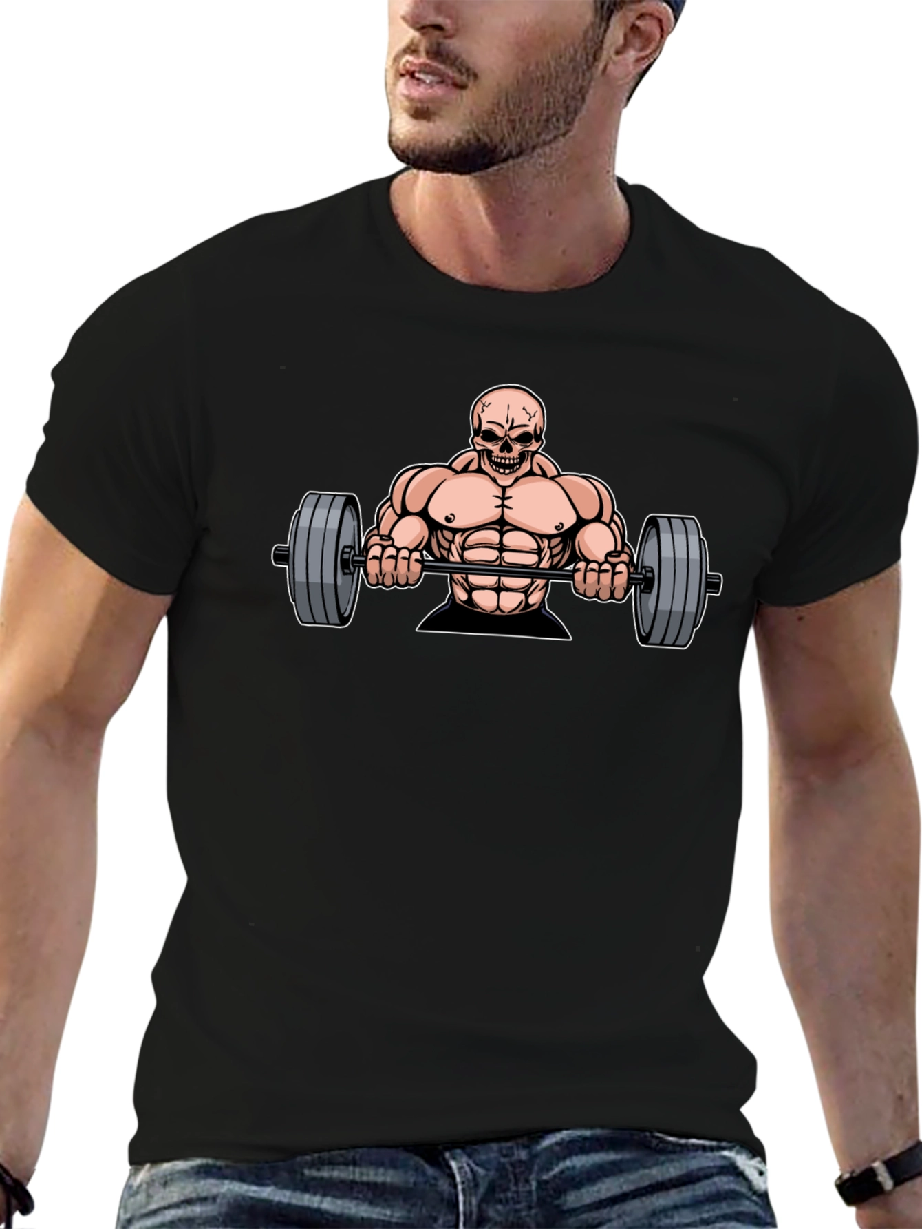 Skull Bodybuilder Graphic Tee - Black