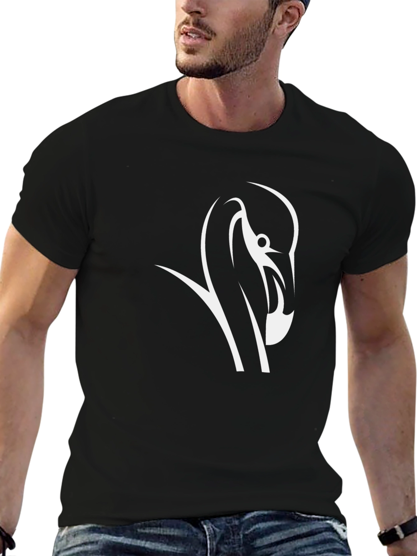 Black T-Shirt with Swan Graphic
