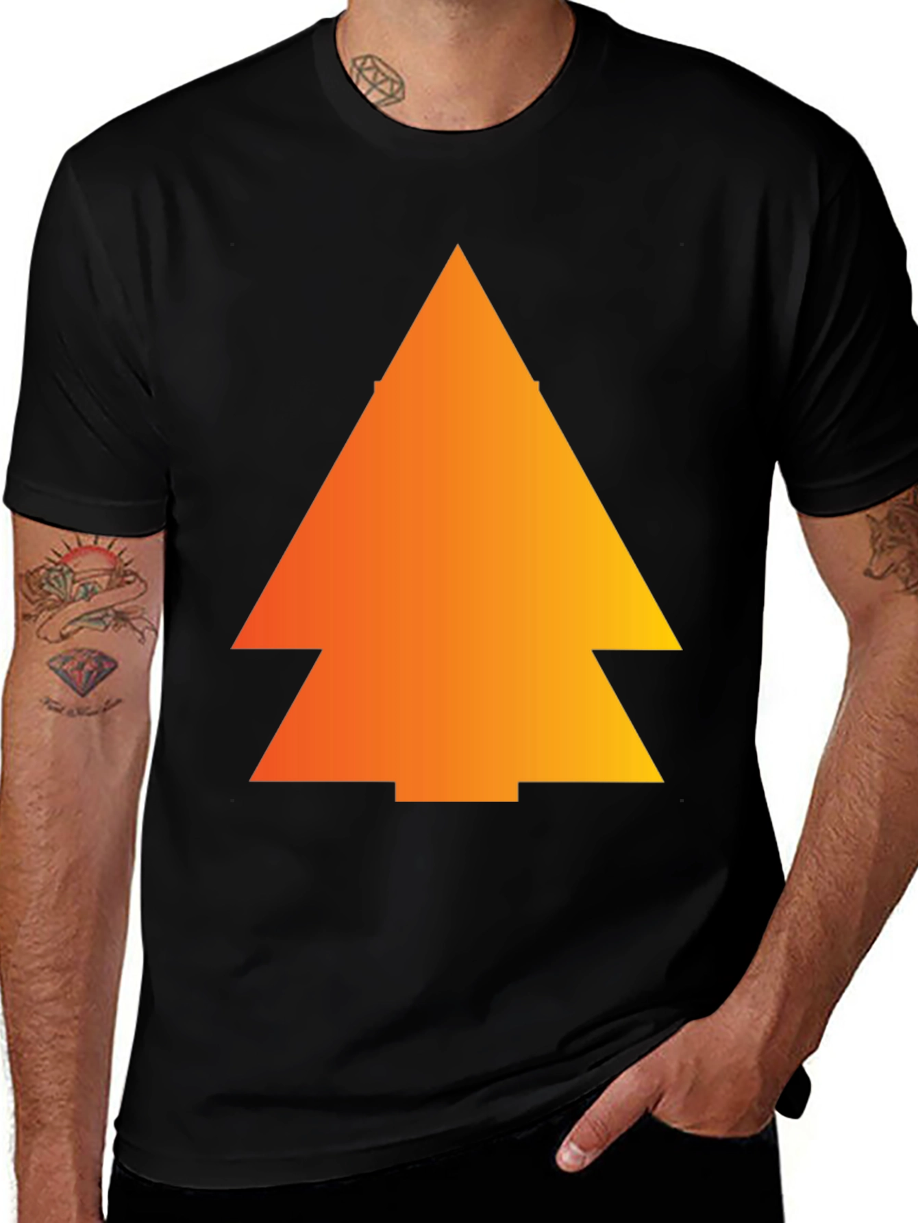 Gradient Pine Tree Graphic Tee - Black