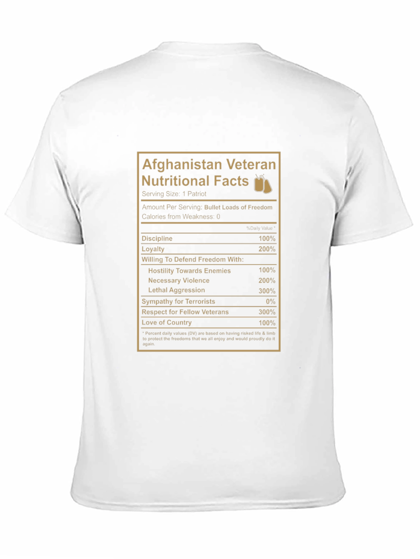 Afghanistan Veteran Nutritional Facts Graphic T-Shirt