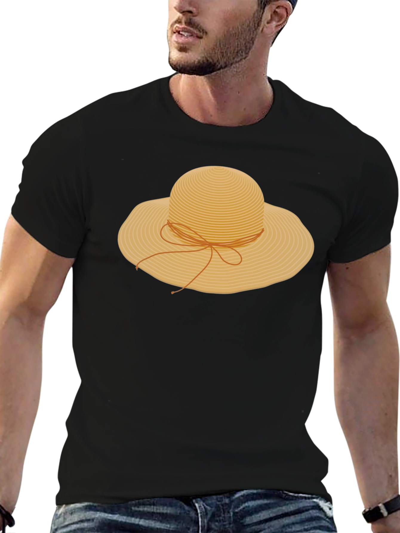 Straw Hat Graphic T-Shirt - Stylish Summer Tee