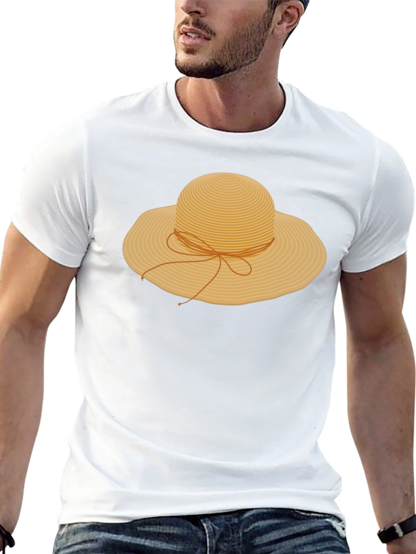 Straw Hat Graphic T-Shirt - Stylish Summer Tee