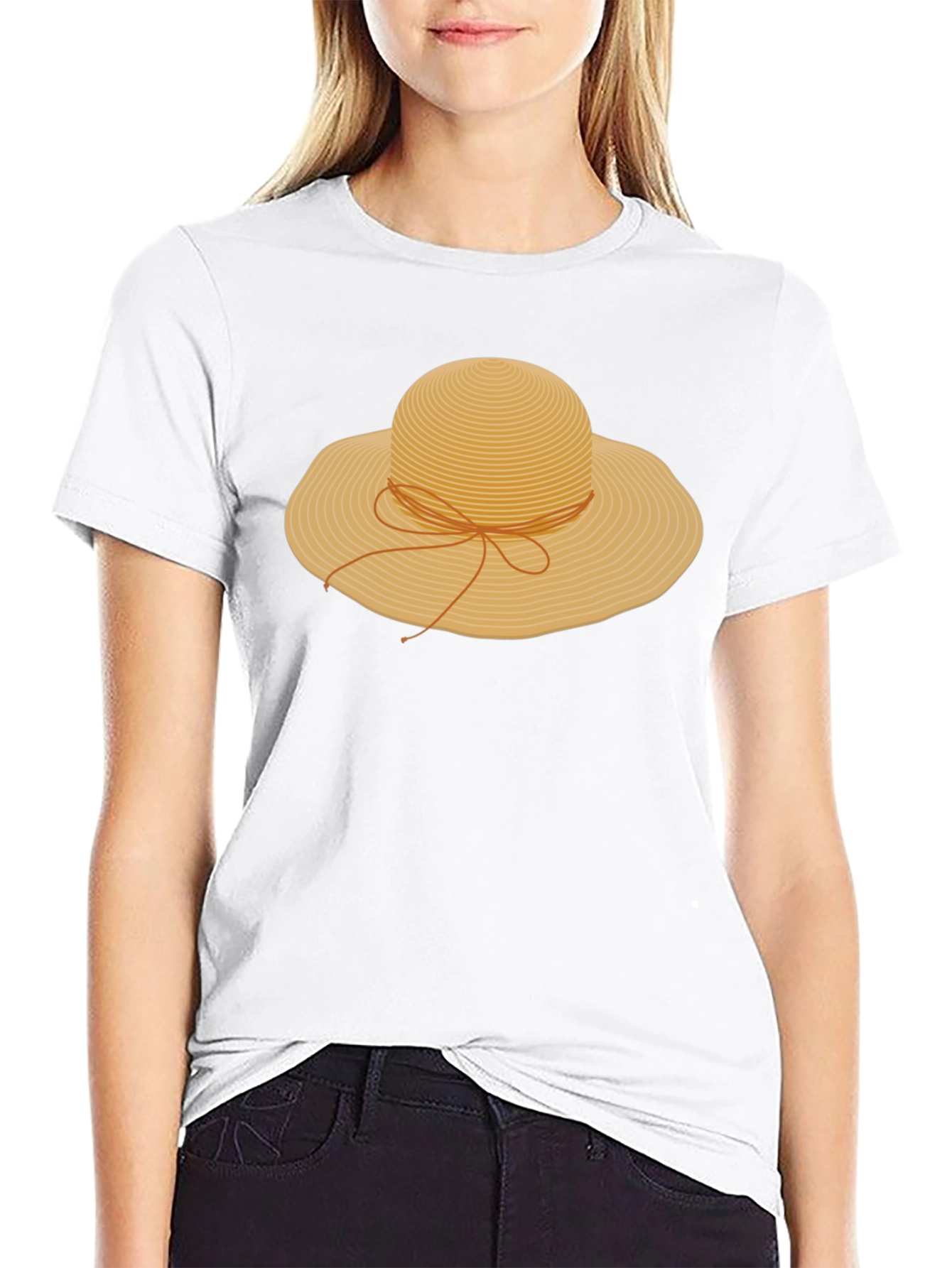 Straw Hat Graphic T-Shirt - Stylish Summer Tee