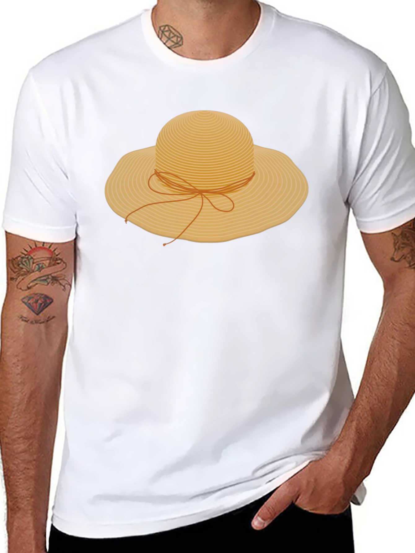 Straw Hat Graphic T-Shirt - Stylish Summer Tee