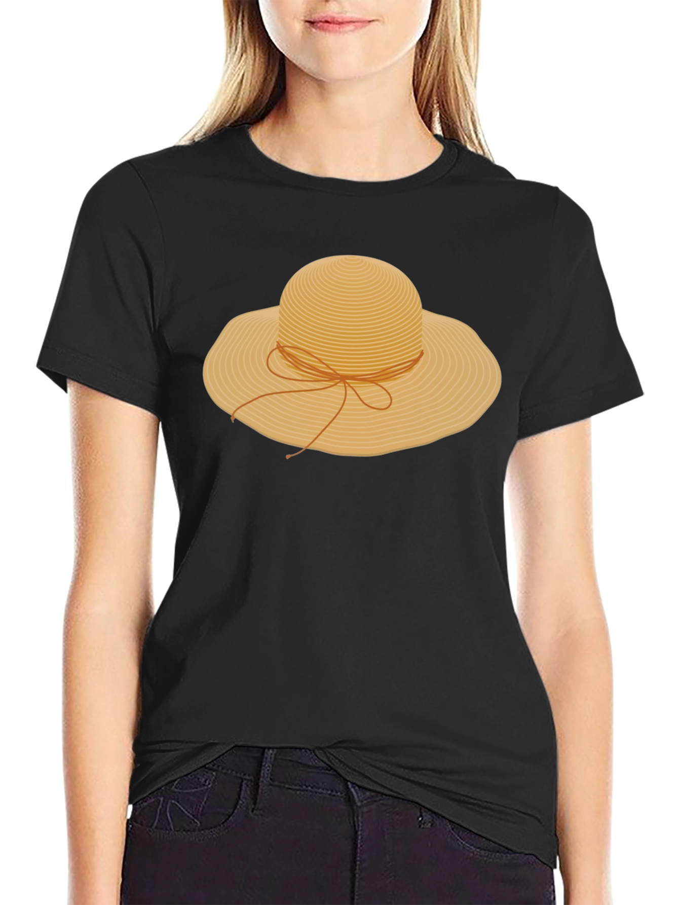 Straw Hat Graphic T-Shirt - Stylish Summer Tee